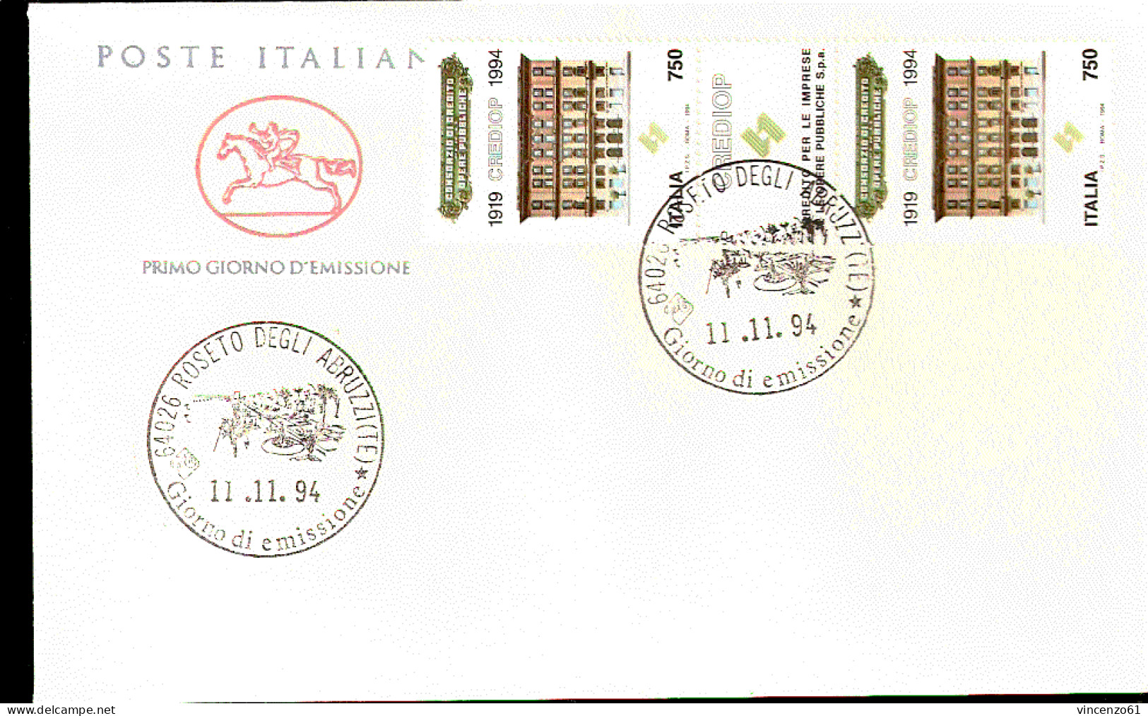 1994 BUSTA CON ANNULLO FDC XXII 75° Anniversario Del CREDIOP. - Autres & Non Classés