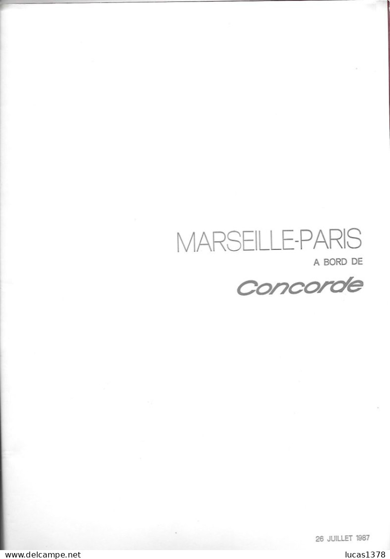 AIR FRANCE / CONCORDE / MENU / MARSEILLE PARIS EN CONCORDE - Menu Kaarten