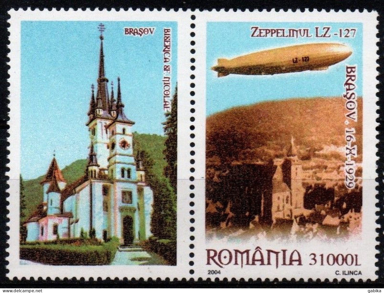 Romania 2004, Scott 4653, MNH, With Lebel, Zeppelin, Church, Brasov - Ongebruikt