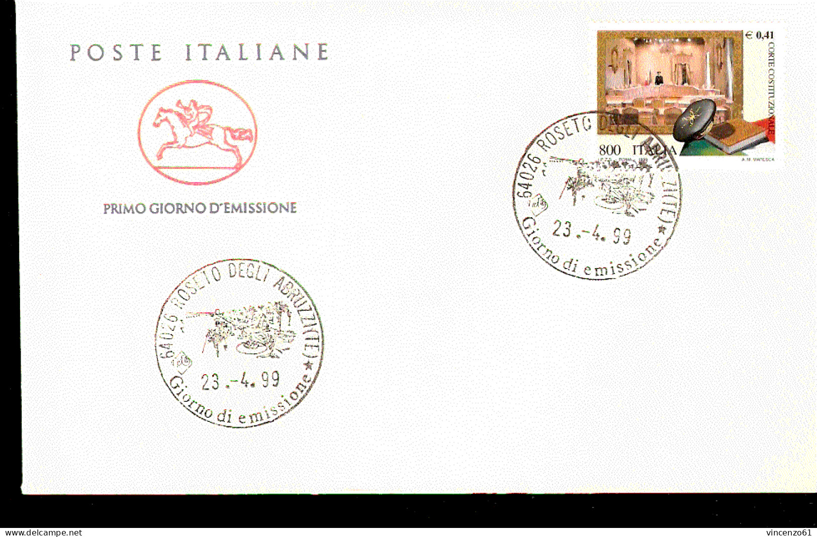 1999 ANNULLO FDC  ``Le Istituzioni’’. 6ª Serie. Corte Costituzionale. - Autres & Non Classés