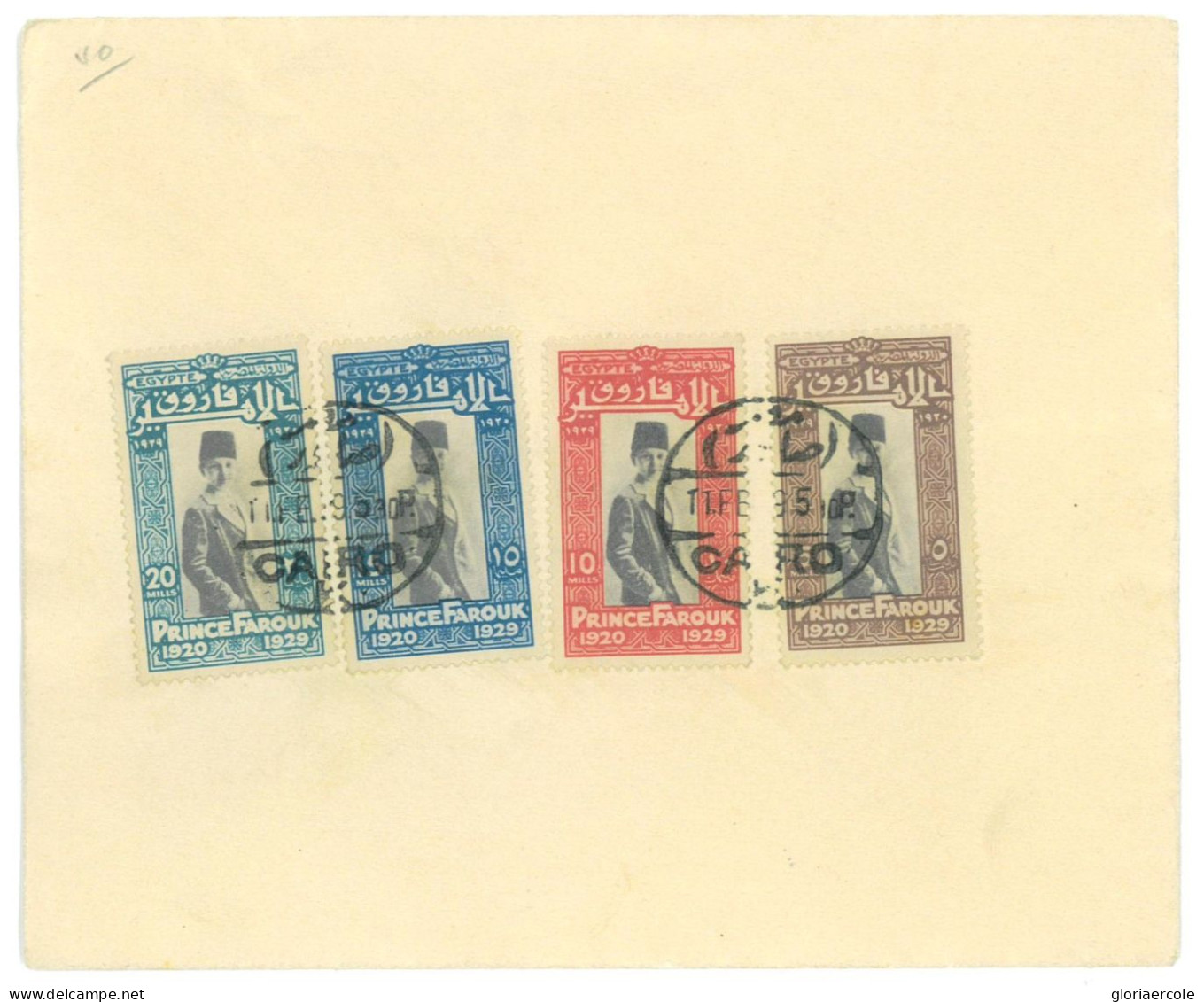 P2944 - EGYPT PRINCE FAROUK SET 1929 ON UNADDRESSED FDC NILE CAT. C29/32 - Lettres & Documents