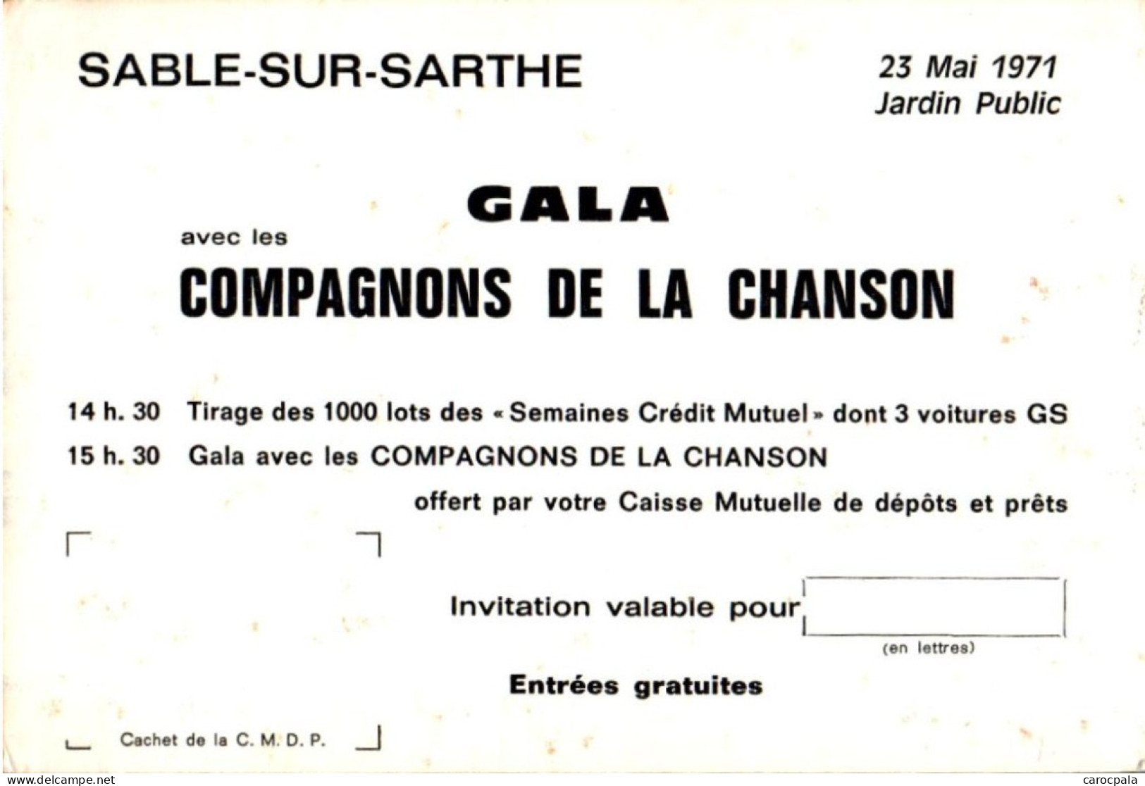 Compagnons De La Chanson : Gala à Sablé Sur Sarthe En 1971 : Invitation (cbs Disques) - Künstler