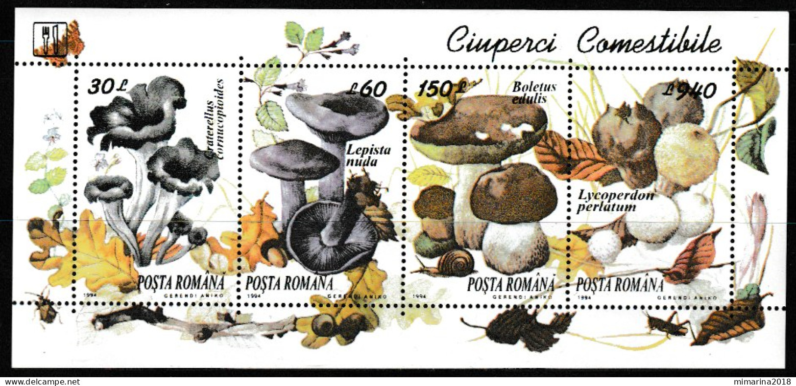 ROMANIA 1994  MNH  "MUSHROOMS"  10 SHEETS - Champignons