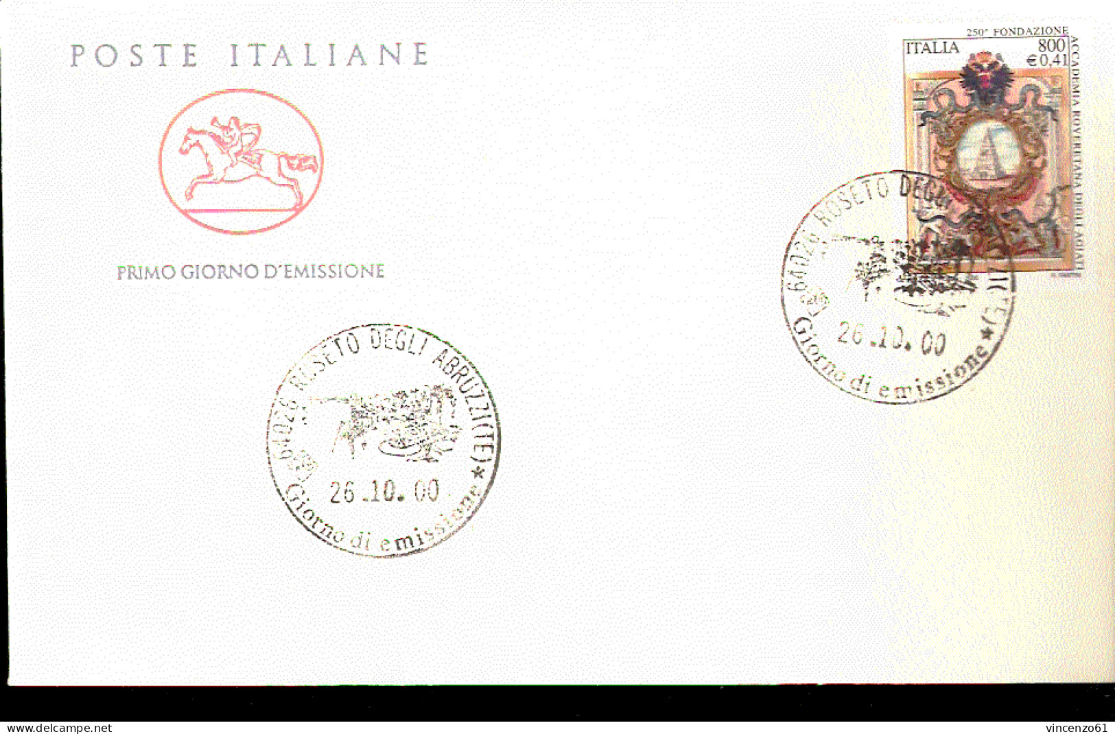 2000 ANNULLO FDC 250° Anniversario Della Fondazione Dell'Accademia Roveretana Degli Agiati. ROVERETO - Other & Unclassified