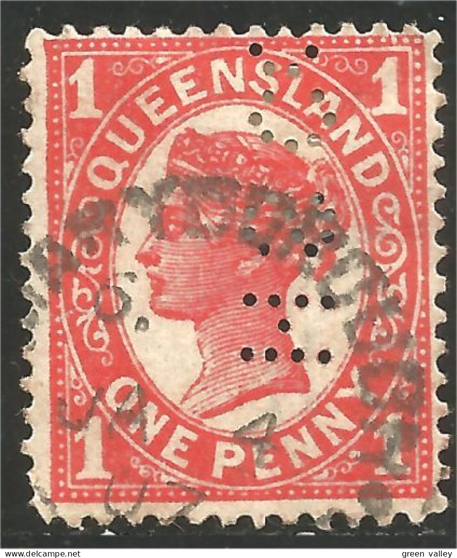 752 Queensland ONE PENNY Red Perfin Perforé ""H S Co"" (QUE-7) - Gebruikt