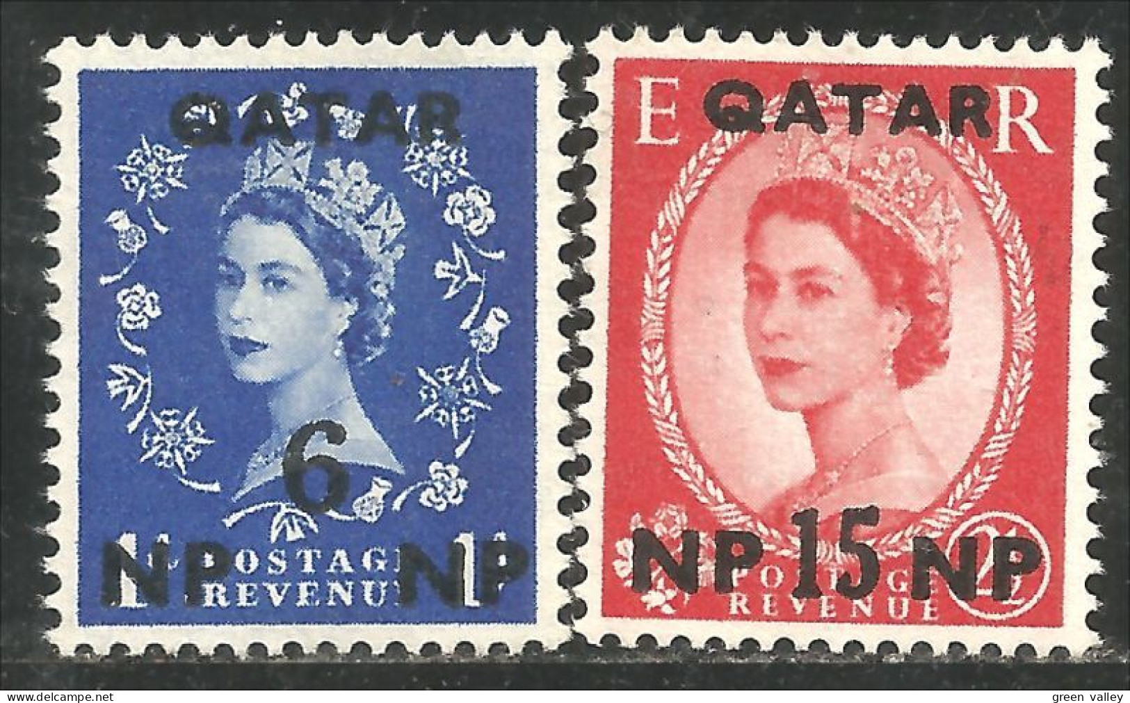 750 Qatar Elizabeth II 6NP 15 NP Overprints MNH ** Neuf SC (QAT-94) - Qatar