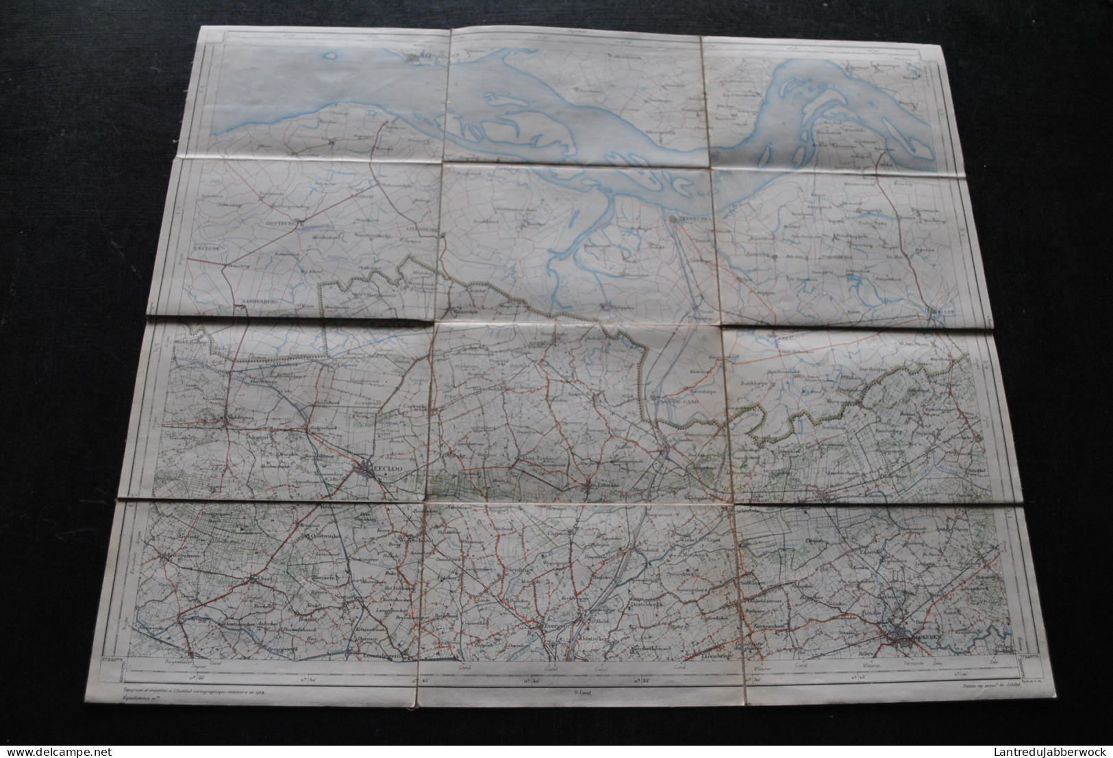 Ancienne Carte Topographique Sur Tissu EECLOO Institut Cartographique Militaire 1912 Plan Stafkaart Kaart Lokeren Eeklo - Carte Topografiche