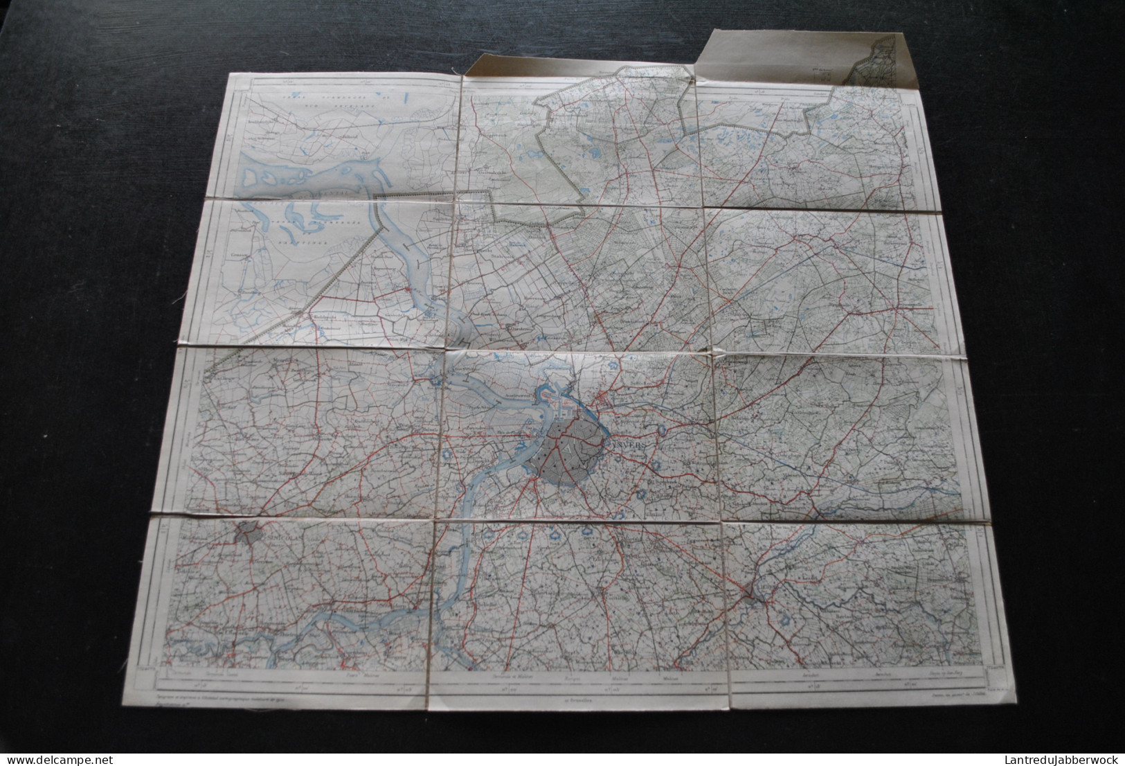 Ancienne Carte Topographique Sur Tissu ANVERS Institut Cartographique Militaire 1910 Plan Stafkaart Kaart Antwerpen  - Topographische Karten