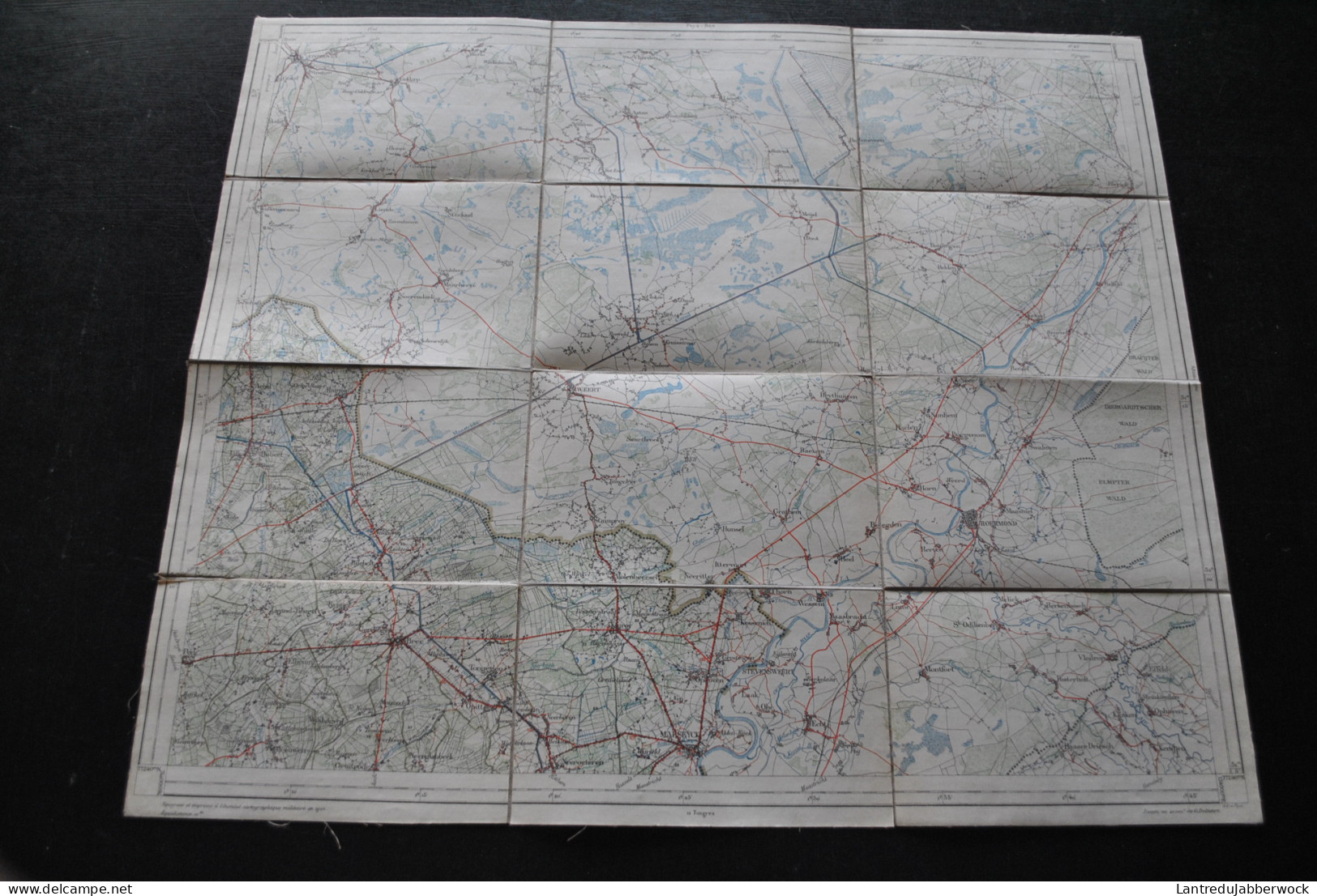 Ancienne Carte Topographique Sur Tissu MAESEYCK Institut Cartographique Militaire 1910 Plan Stafkaart Kaart Maaseik - Cartes Topographiques