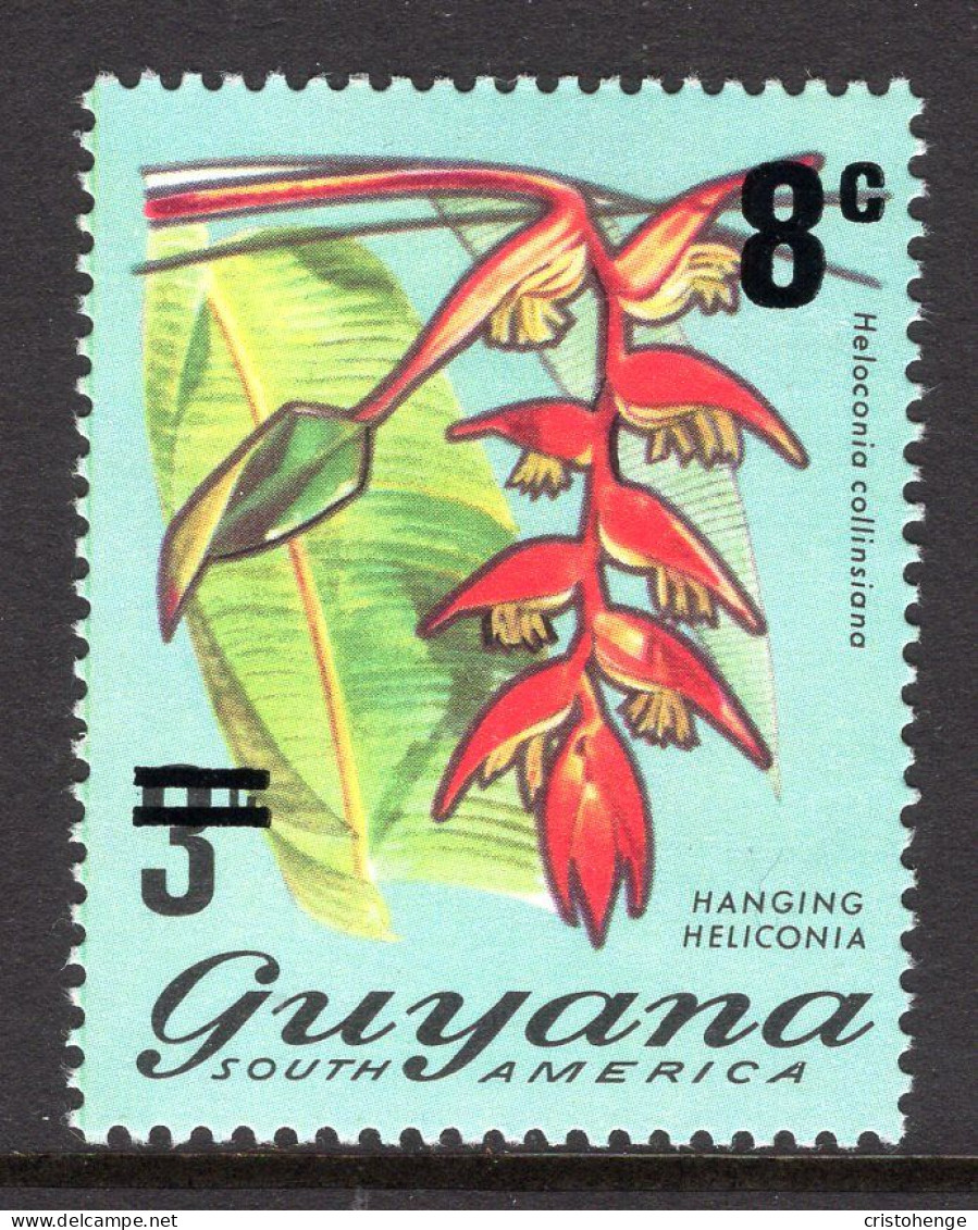 Guyana 1975 Surcharge - 8c On 3c Hanging Heliconia HM (SG 620) - Guyana (1966-...)