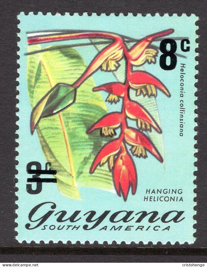 Guyana 1975 Surcharge - 8c On 3c Hanging Heliconia HM (SG 620) - Guyana (1966-...)