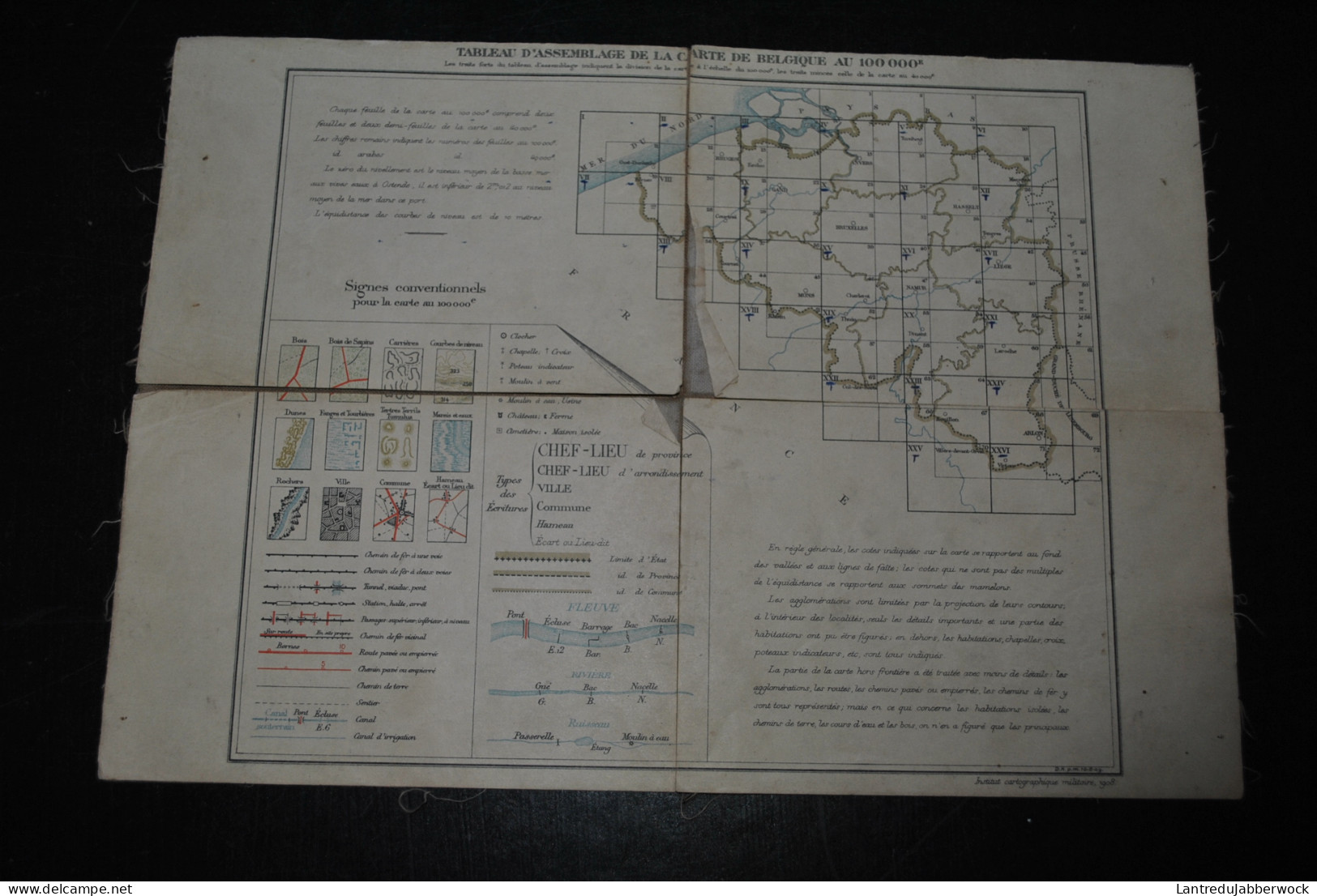 Plan Sur Tissu Tableau D'assemblage De La Carte De Belgique Institut Cartographique Militaire 1908 Stafkaart Kaart RARE - Cartes Topographiques