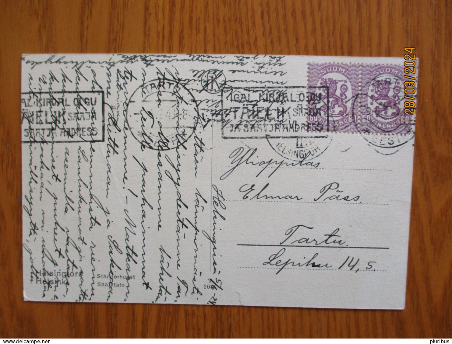 1924 FINLAND TO ESTONIA  ,  HELSINKI TO TARTU  , 19-1 - Sonstige & Ohne Zuordnung