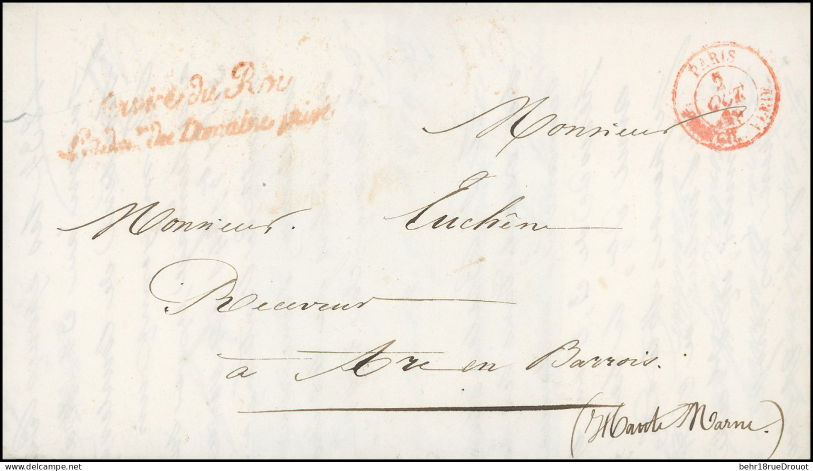 Obl. Précurseur. Lettre Manuscrite Frappée De La Griffe Rouge Service Du Roi - L'adm De Domaine Privé Et Du CàD De PARIS - 1849-1850 Cérès