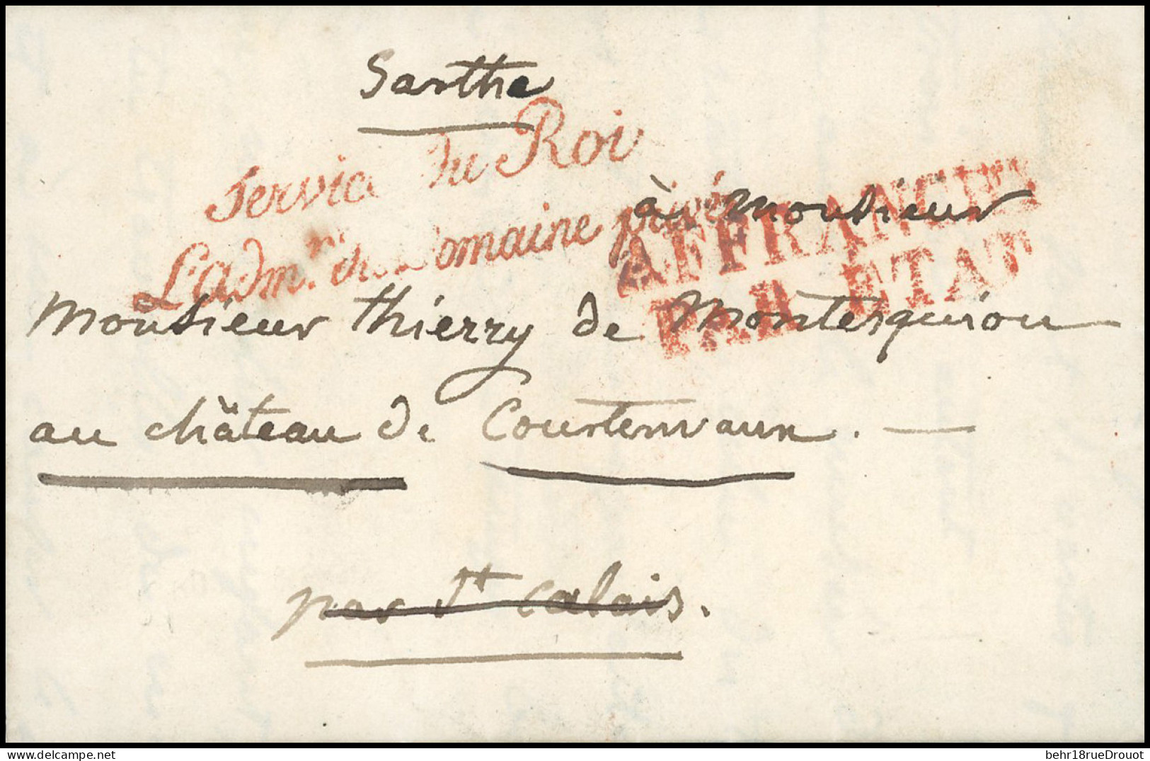 Obl. Précurseur. Lettre Manuscrite De BRUXELLES Du 23 Juillet 1833 Frappée De La Griffe Rouge Service Du Roi - L'adm De  - 1849-1850 Cérès