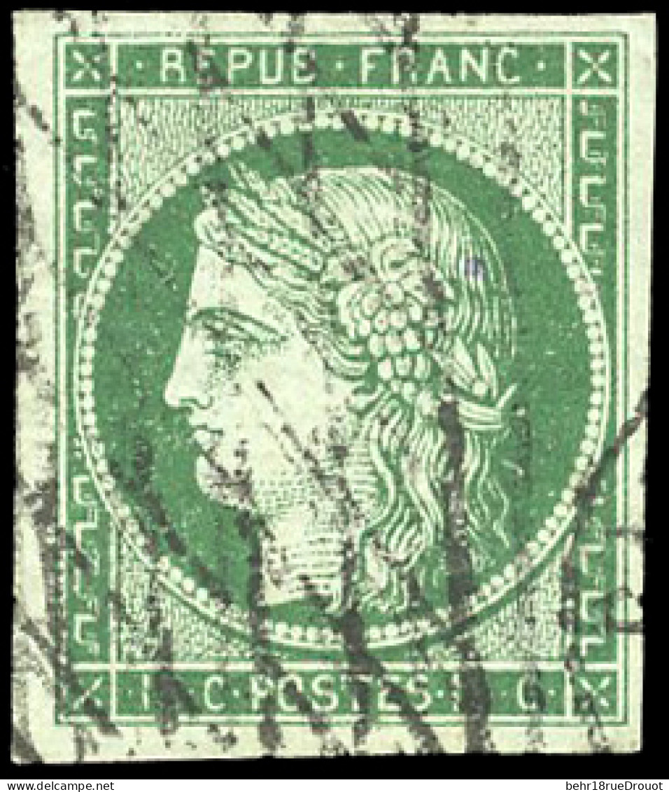 Obl. 2 - 15c. Vert. Obl. Grille Sans Fin + Amorce D'un CàD. TB. - 1849-1850 Ceres