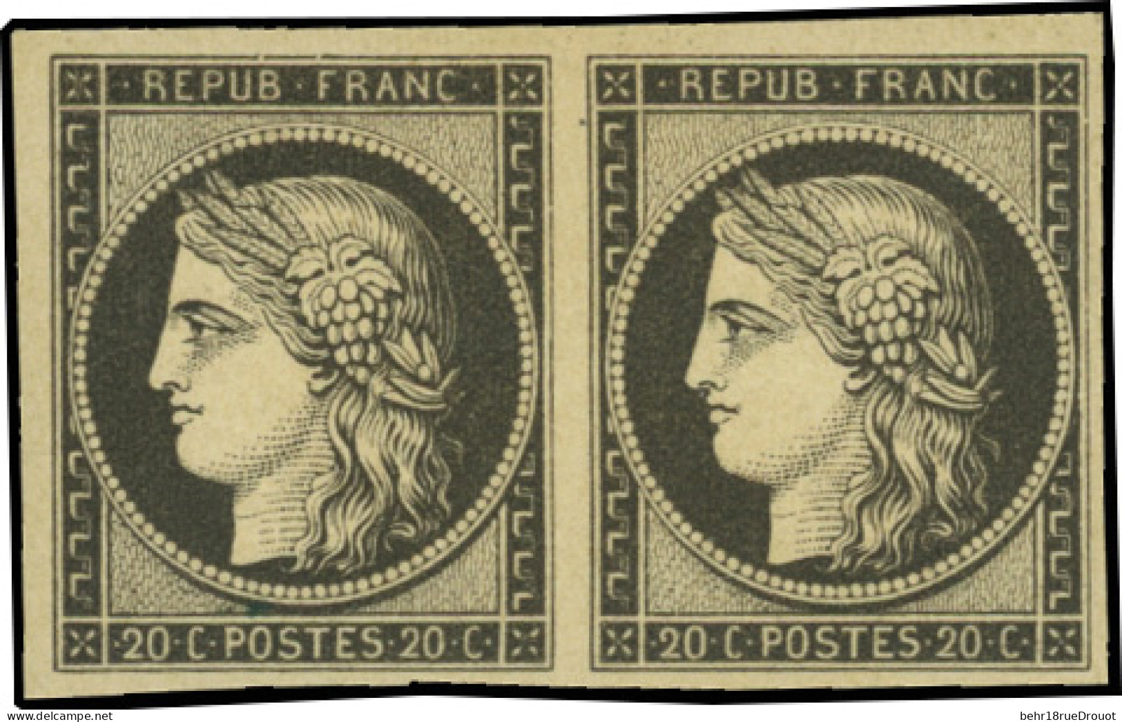 * 3 - Paire Du 20c. Noir. Grande Fraîcheur. SUP. - 1849-1850 Ceres
