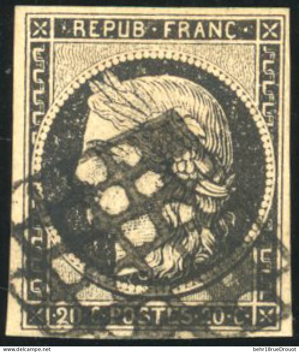 Obl. 3 - 20c. Noir S/jaune. Obl. Grille. Papier épais. TB. - 1849-1850 Ceres