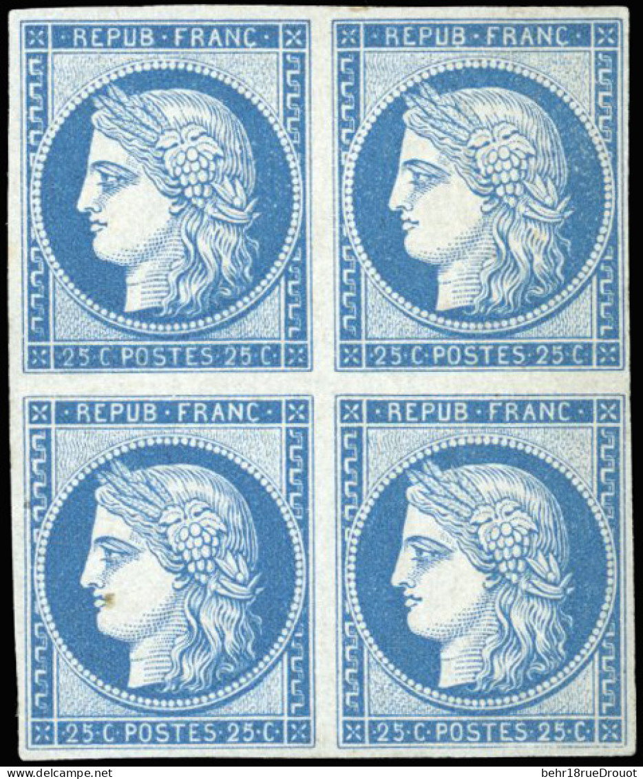 * 4 - 25c. Bleu. Bloc De 4. Fraîcheur Postale. Gomme Originale Jaunie. SUP. RR. - 1849-1850 Cérès