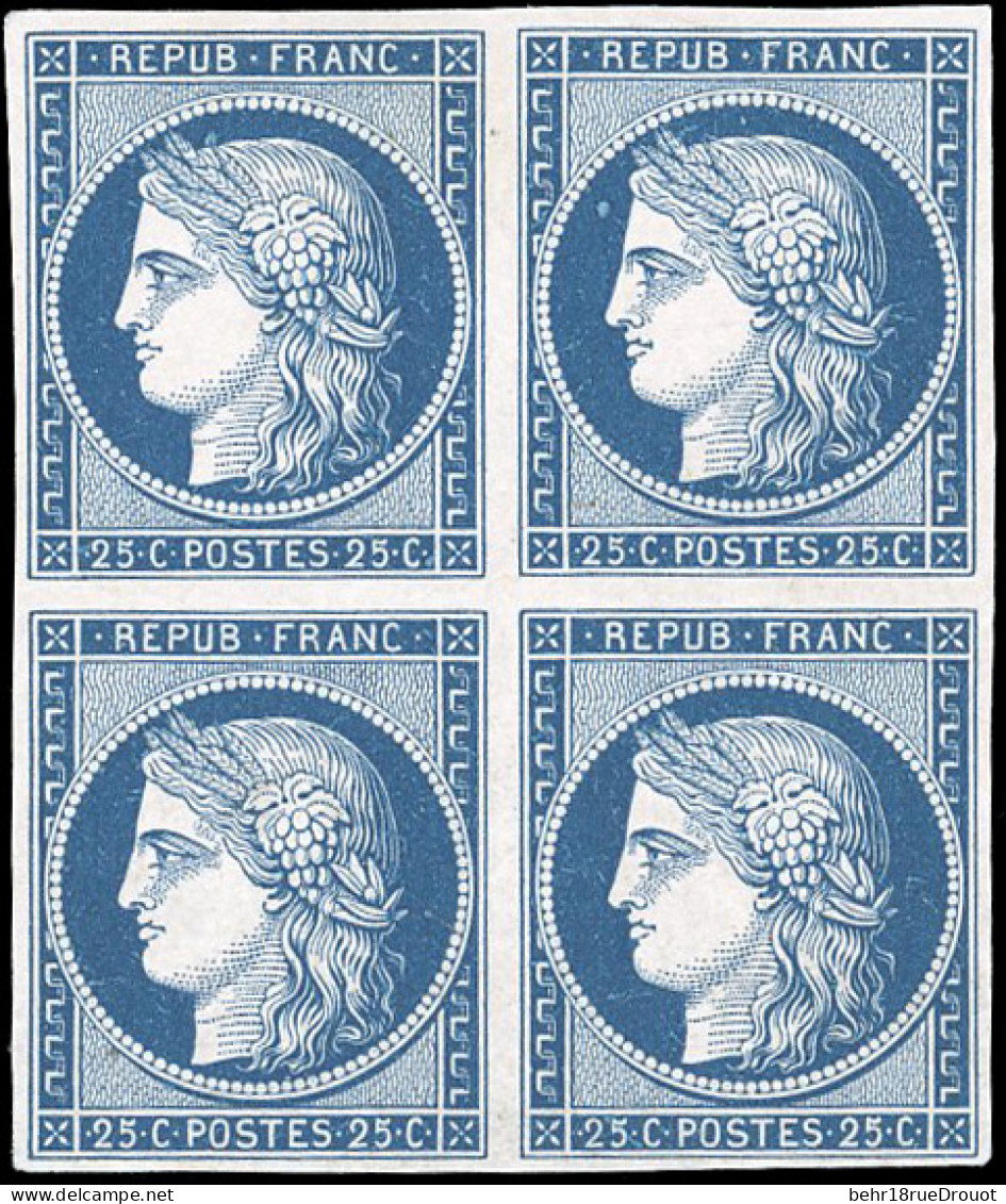 (*) 4a - 25c. Bleu Foncé. Bloc De 4. Quelques Froissures. TB. R. - 1849-1850 Ceres