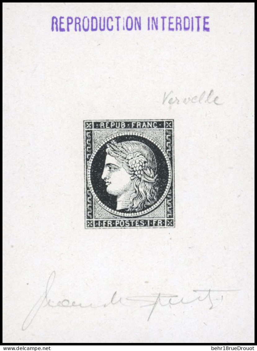 (*) 7 - Epreuve SPERATI Du 1F. Vermillon En Noir Et Blanc. SUP. - 1849-1850 Cérès