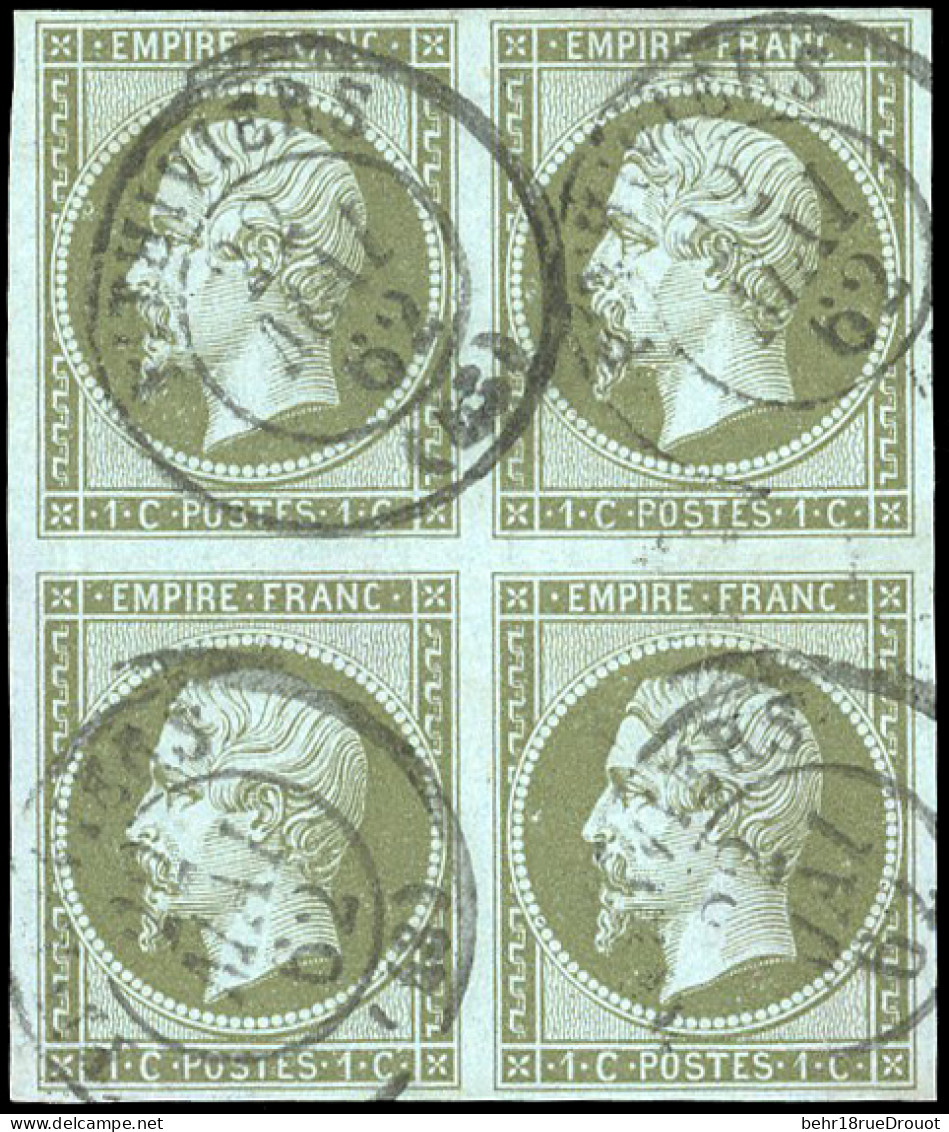 Obl. 11 - 1c. Olive. Bloc De 4. Obl. PITHIVIERS Du 22 Mai 1862. SUP. - 1853-1860 Napoleon III