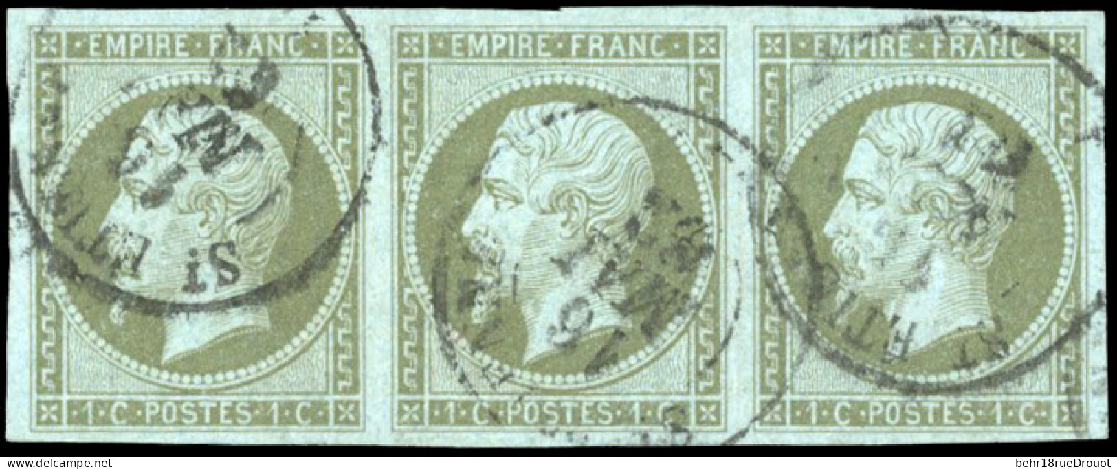 Obl. 11 - 1c. Olive. Bande De 3. Obl. CàD De ST-ETIENNE Du 16 Mai 1862. TB. - 1853-1860 Napoléon III