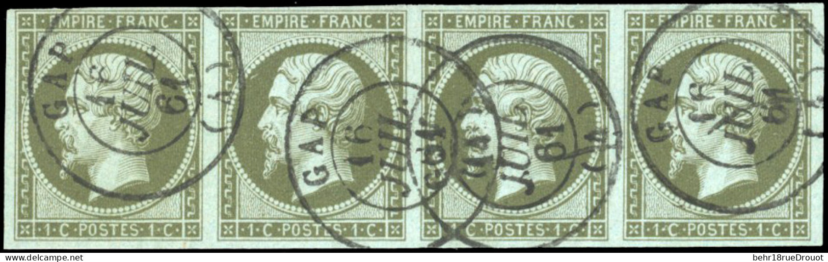 Obl. 11 - 1c. Olive. Bande De 4. Obl. SUP. - 1853-1860 Napoleone III
