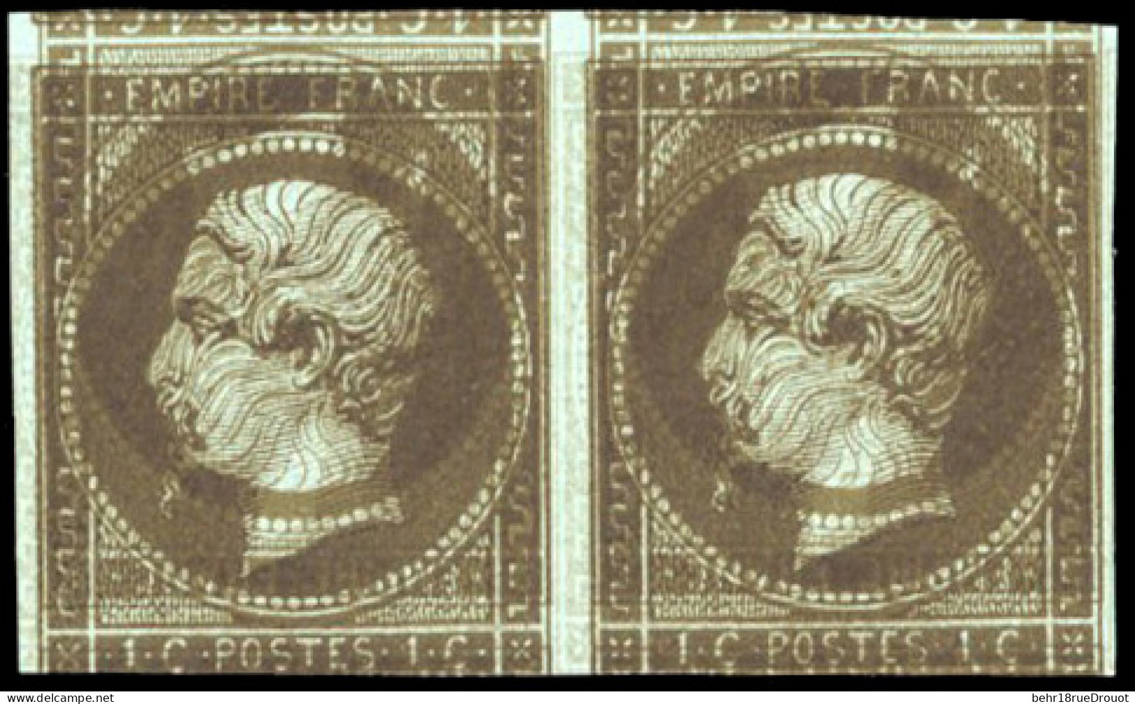 (*) 11c - Essai Du 1c. Mordoré. Double Impression Dont Une Renversée. TB. - 1853-1860 Napoléon III.