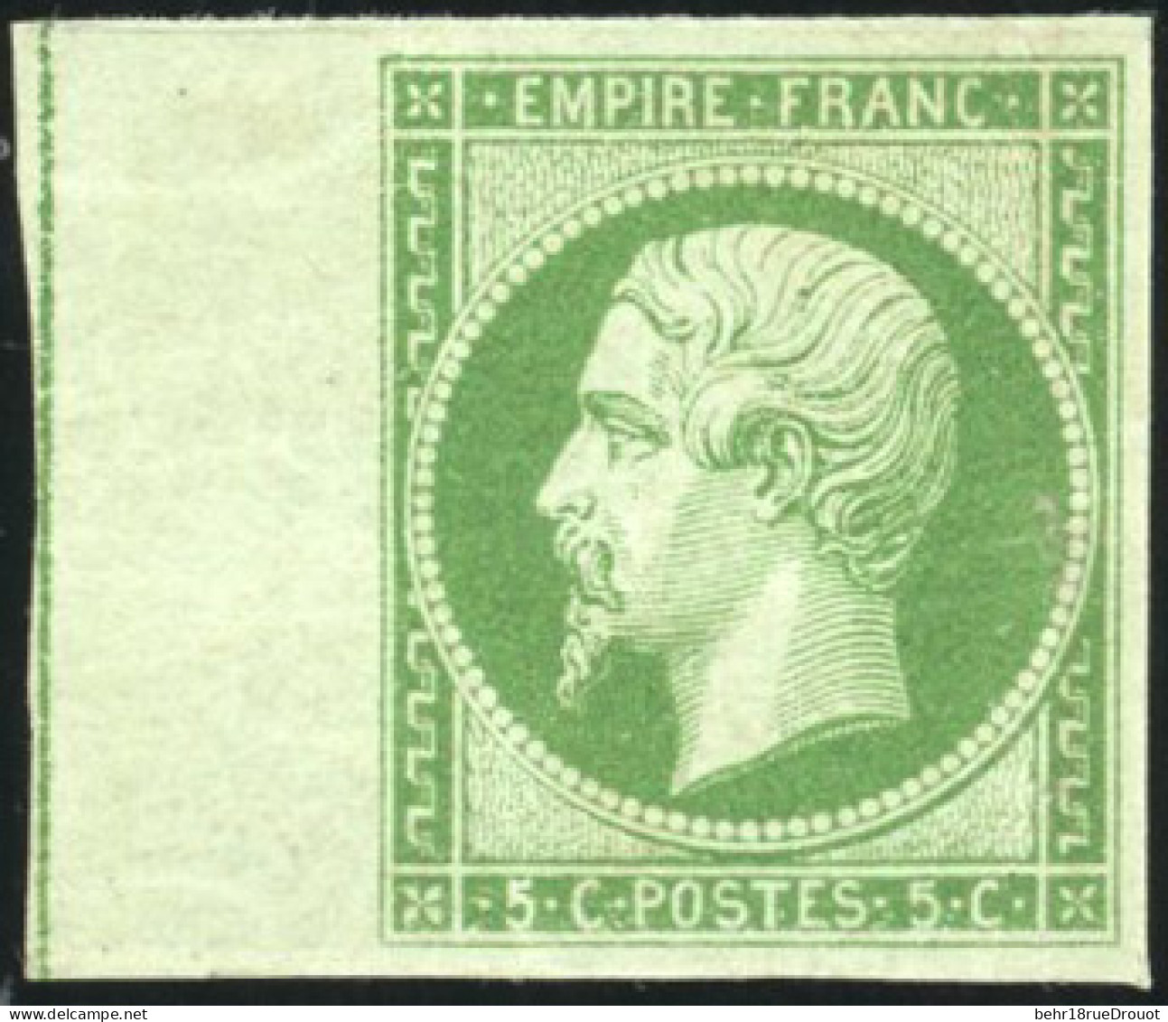 * 12d - 5c. Vert Foncé. Bord De Feuille Avec Filet D'encadrement. Très Grande Fraîcheur. Pièce Rare. SUP. R. - 1853-1860 Napoléon III.