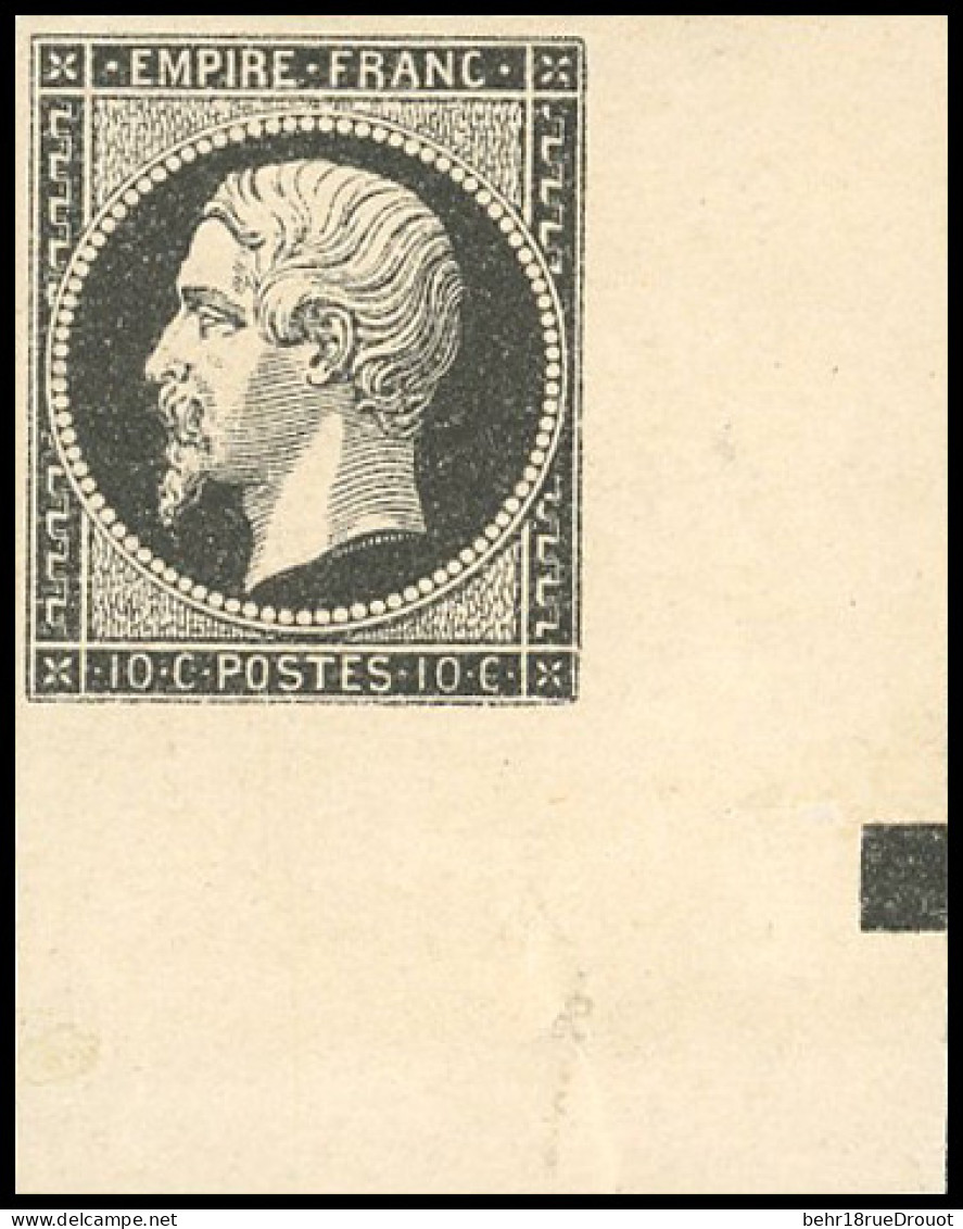(*) 13A - Essai Du 10c. En Brun-noir. Coin De Feuille Avec Carré De Repère. SUP. RR. - 1853-1860 Napoleon III