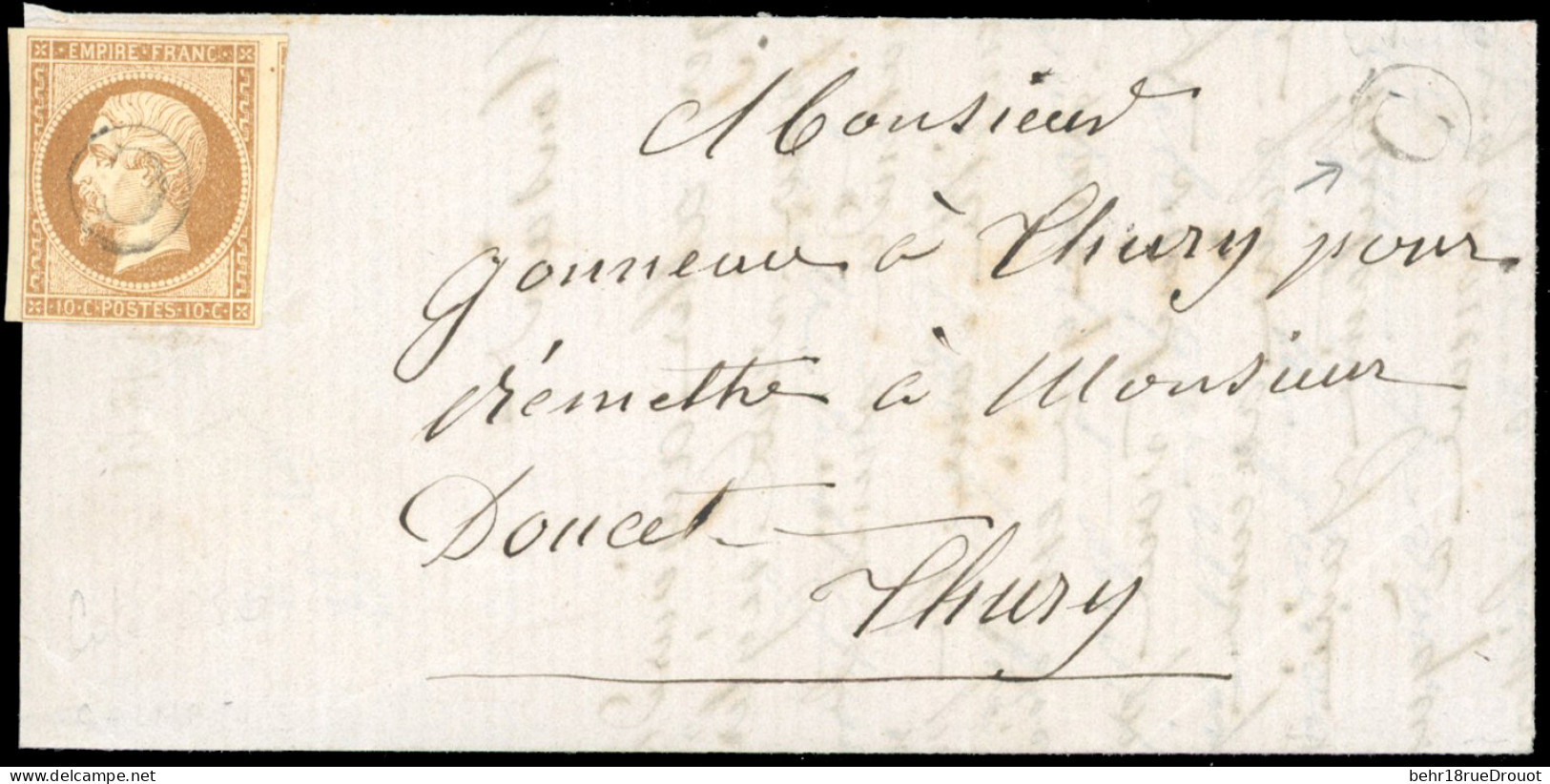 Obl. 13A - 10c. Bistre Obl. S/lettre Frappée Du Cachet Boite Rurale C à Destination De THURY - CALVADOS. SUP. - 1853-1860 Napoleon III