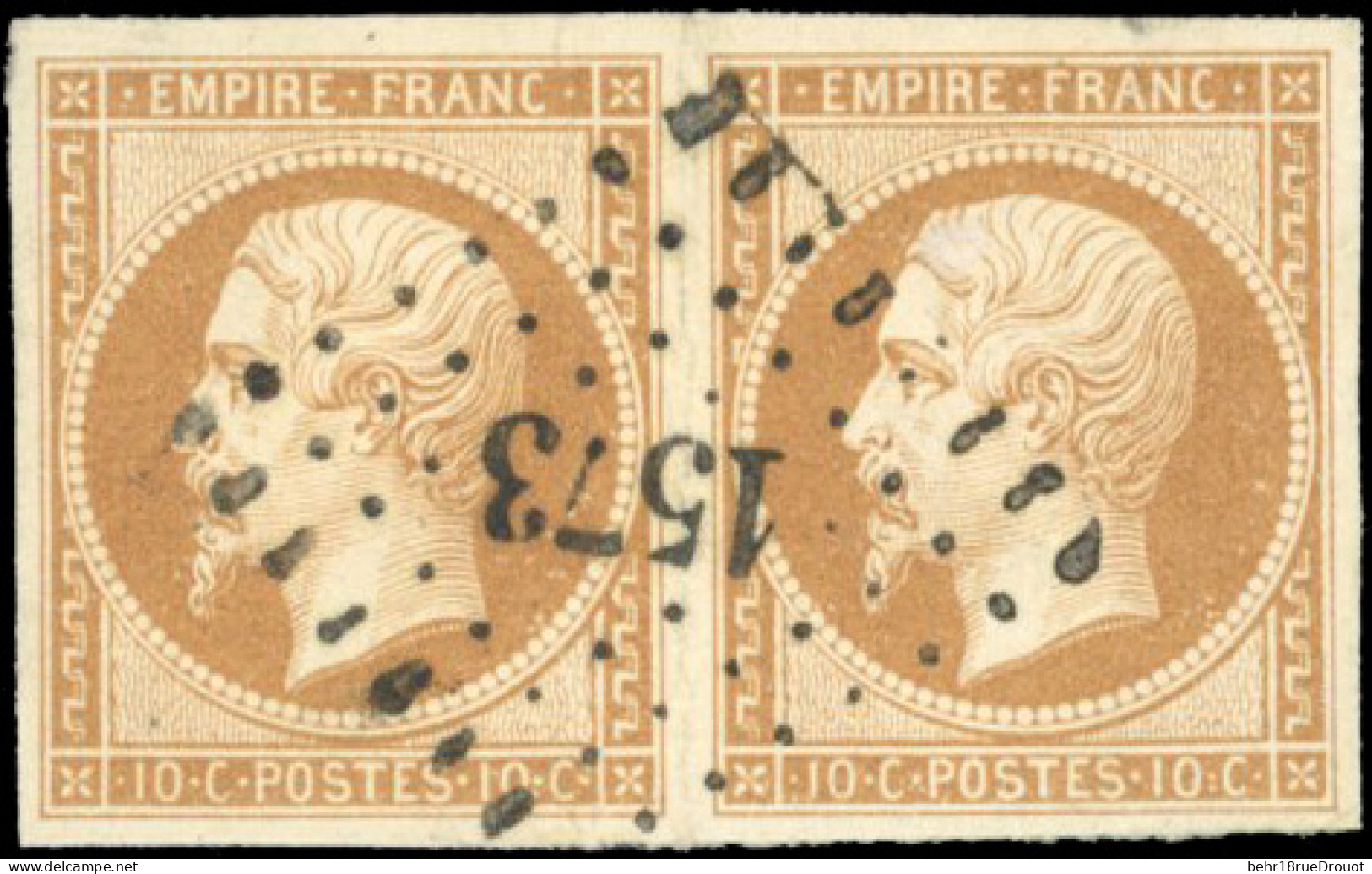 Obl. 13B - Paire Du 10c. Brun-clair. Obl. Centrale PC 1573. TB. - 1853-1860 Napoleone III