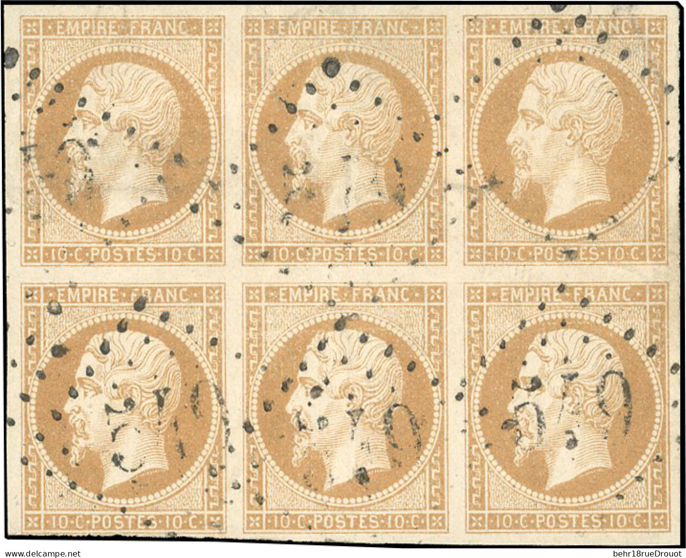 Obl. 13B - 10c. Brun-clair. Bloc De 6. Obl. GC 549. TB. - 1853-1860 Napoléon III
