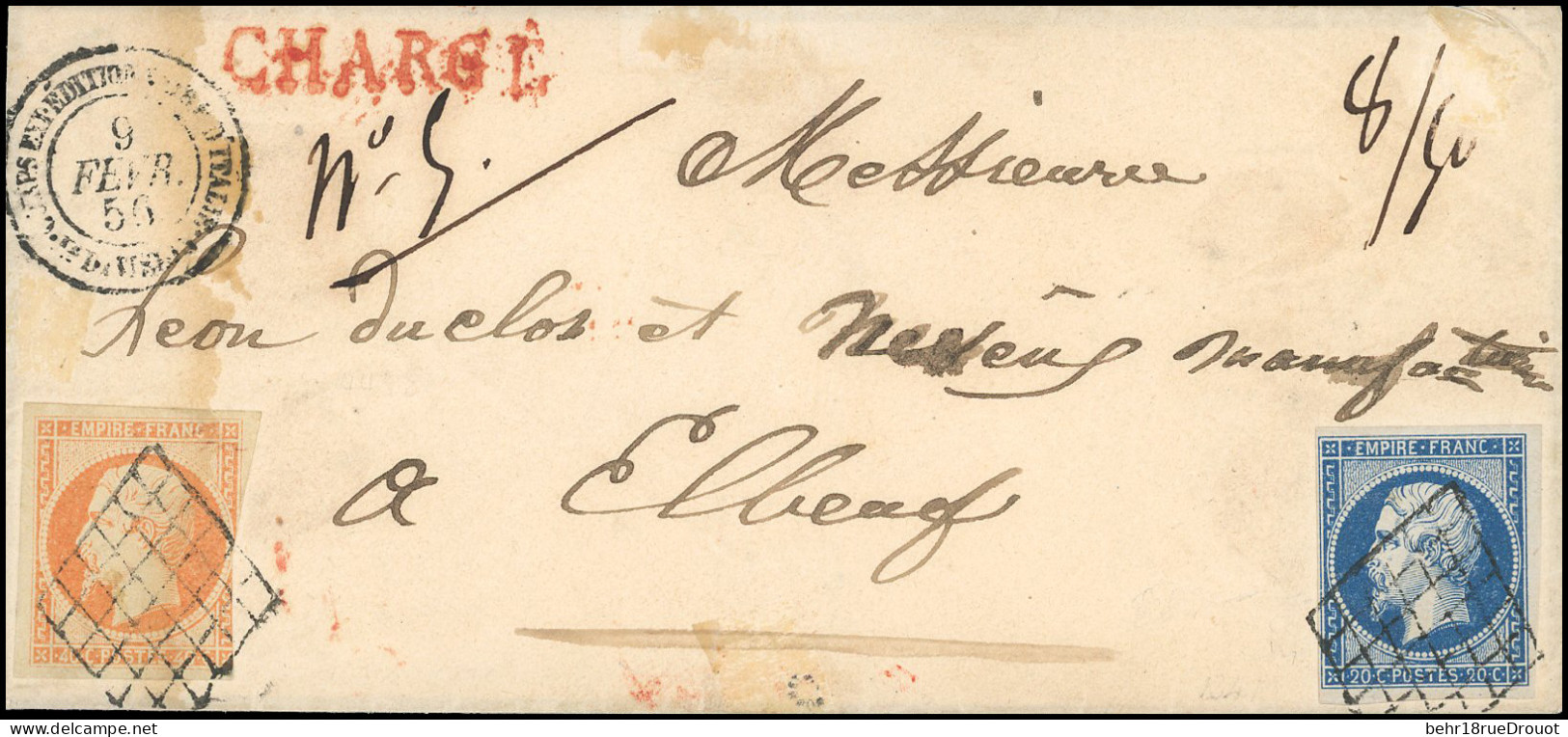 Obl. 14A + 16 - 20c. Bleu + 40c. Orange (déf.) Obl. Grille S/lettre Chargée Frappée Du CàD Du CORPS EXPEDITIONNAIRE D'IT - 1853-1860 Napoléon III