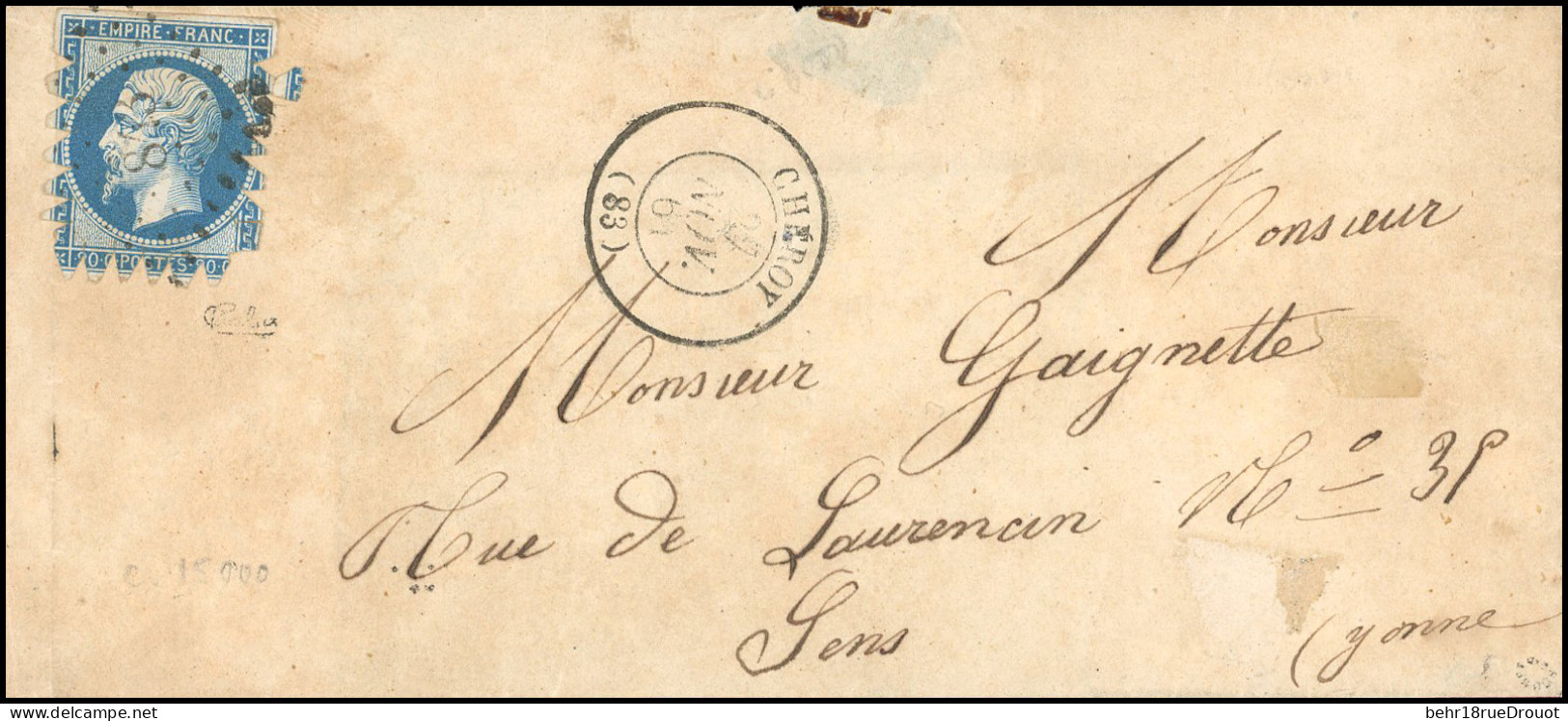 Obl. 14B - 20c. Bleu, Avec Très Rare Pré-découpage (grandes Dents) Du Piquage De Cheroy, Obl. PC 843 S/lettre Frappée Du - 1853-1860 Napoleon III