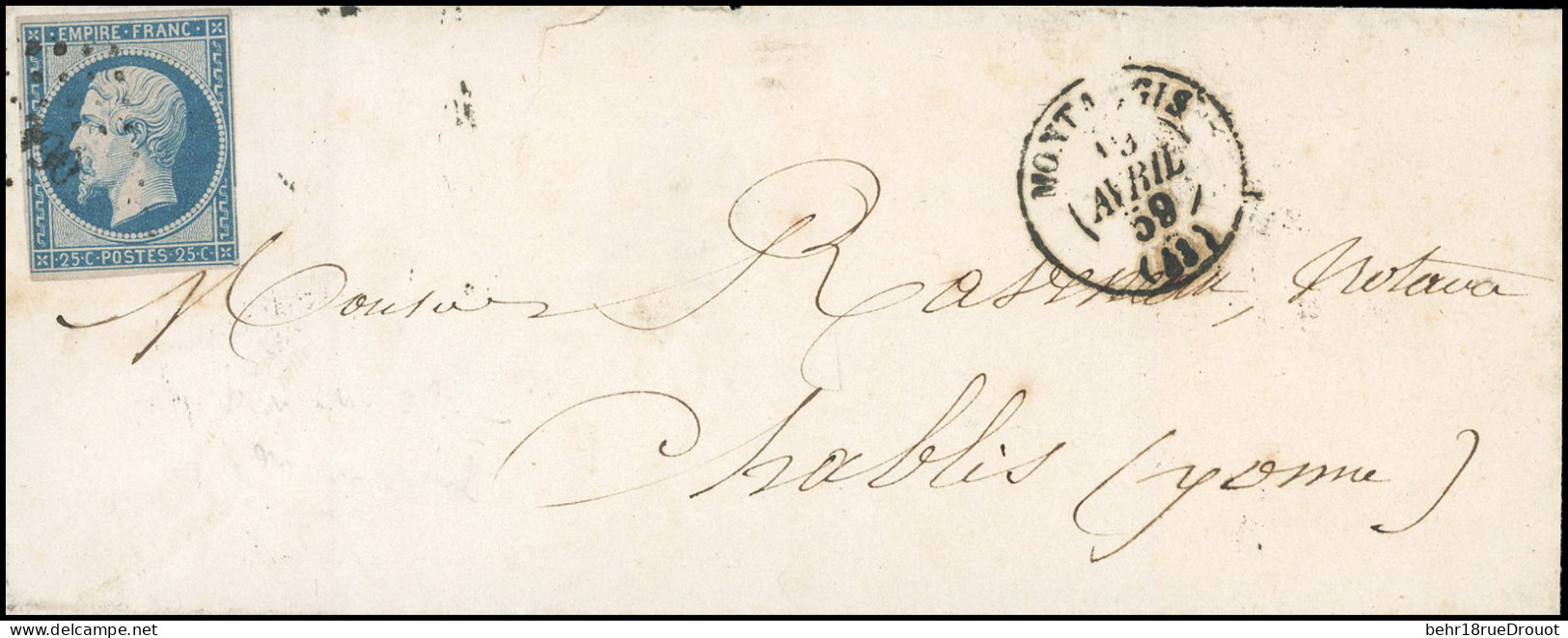 Obl. 15 -  25c. Bleu Obl. S/lettre Frappée Du CàD De MONTARGIS Du 9 Avril 1859 à Destination De CHABLIS - YONNE. SUP. - 1853-1860 Napoleon III