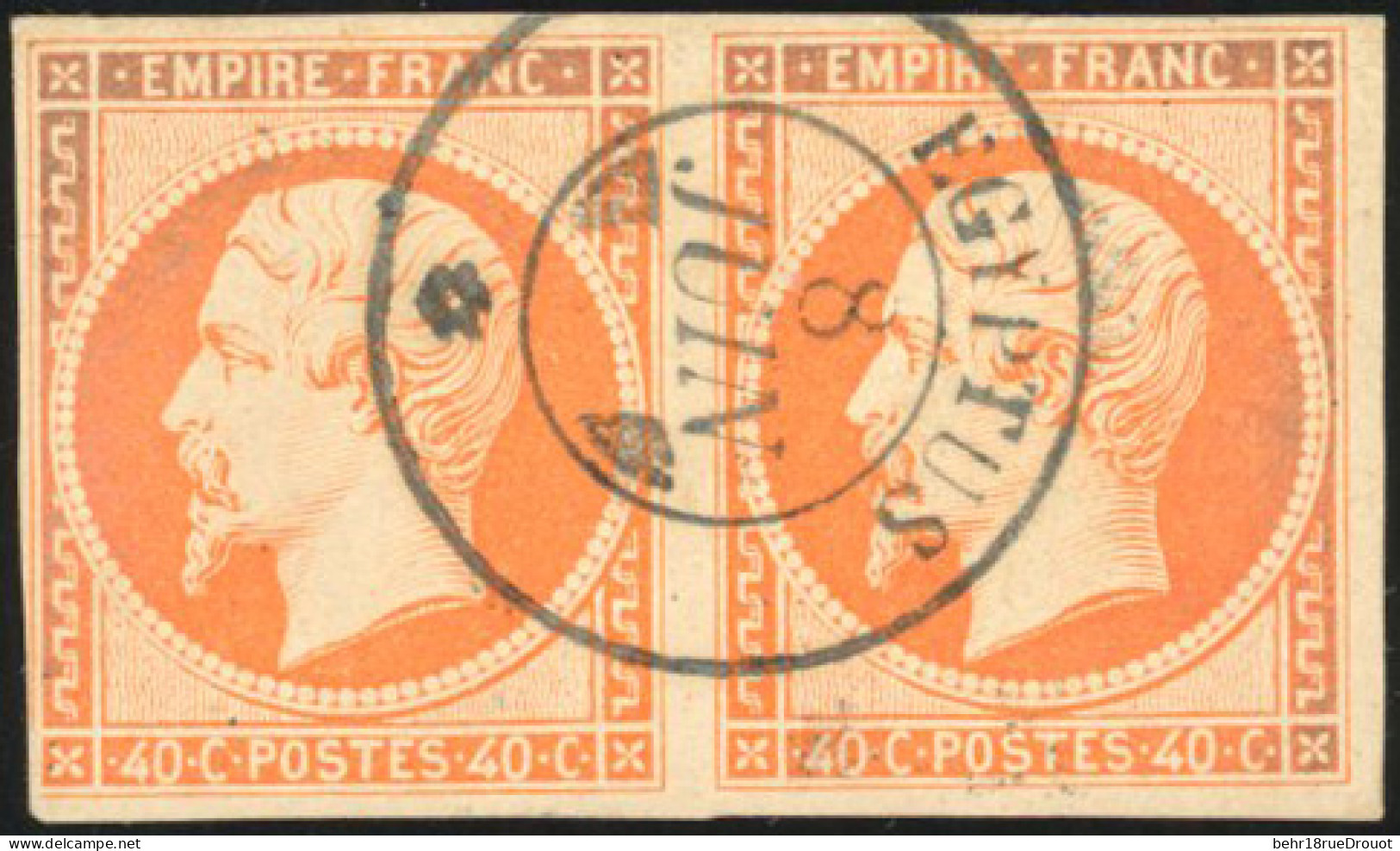 Obl. 16 - Paire Du 40c. Orange. Obl. Centrale EGYPTUS Du 8 Juin. TB. - 1853-1860 Napoleon III