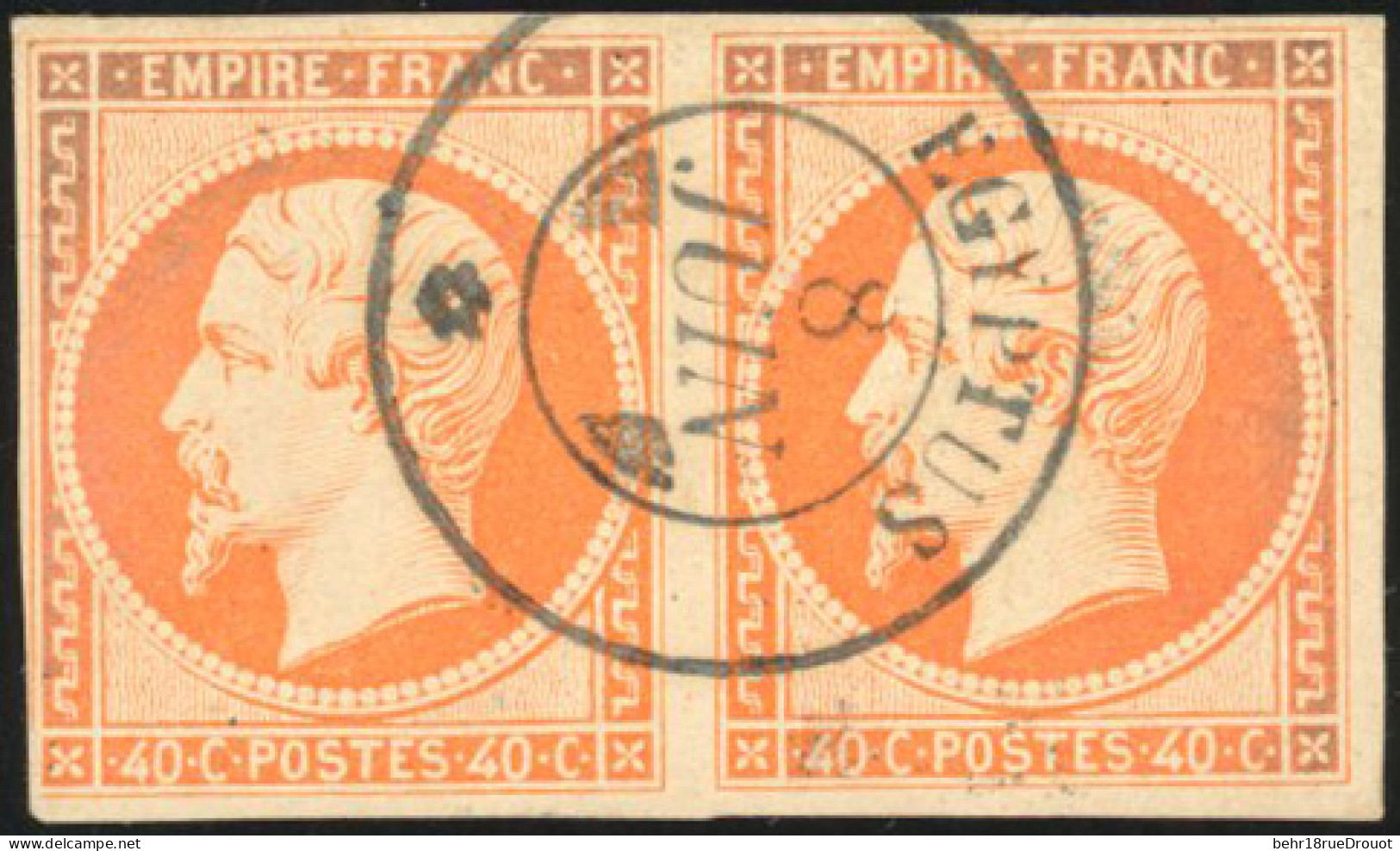 Obl. 16 - Paire Du 40c. Orange. Obl. Centrale EGYPTUS Du 8 Juin. TB. - 1853-1860 Napoléon III