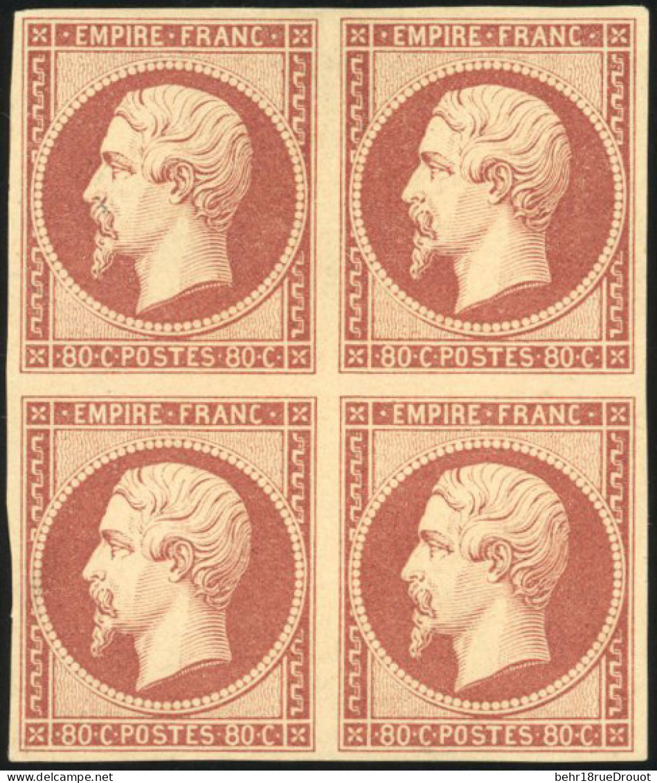 (*) 17Ae - 80c. Carmin Terne. Bloc De 4. Tirage Des Arts Et Métiers. TB. - 1853-1860 Napoleone III