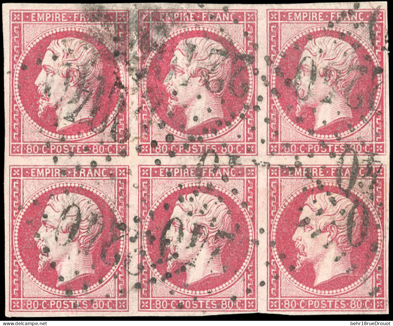 Obl. 17B - 80c. Rose. Bloc De 6. Obl. GC 2240. TB. - 1853-1860 Napoleone III