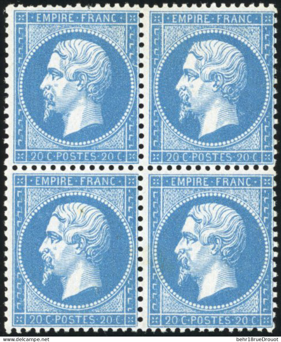 ** 22 - 20c. Bleu. Bloc De 4. 2 Exemplaires *. TB. - 1862 Napoléon III