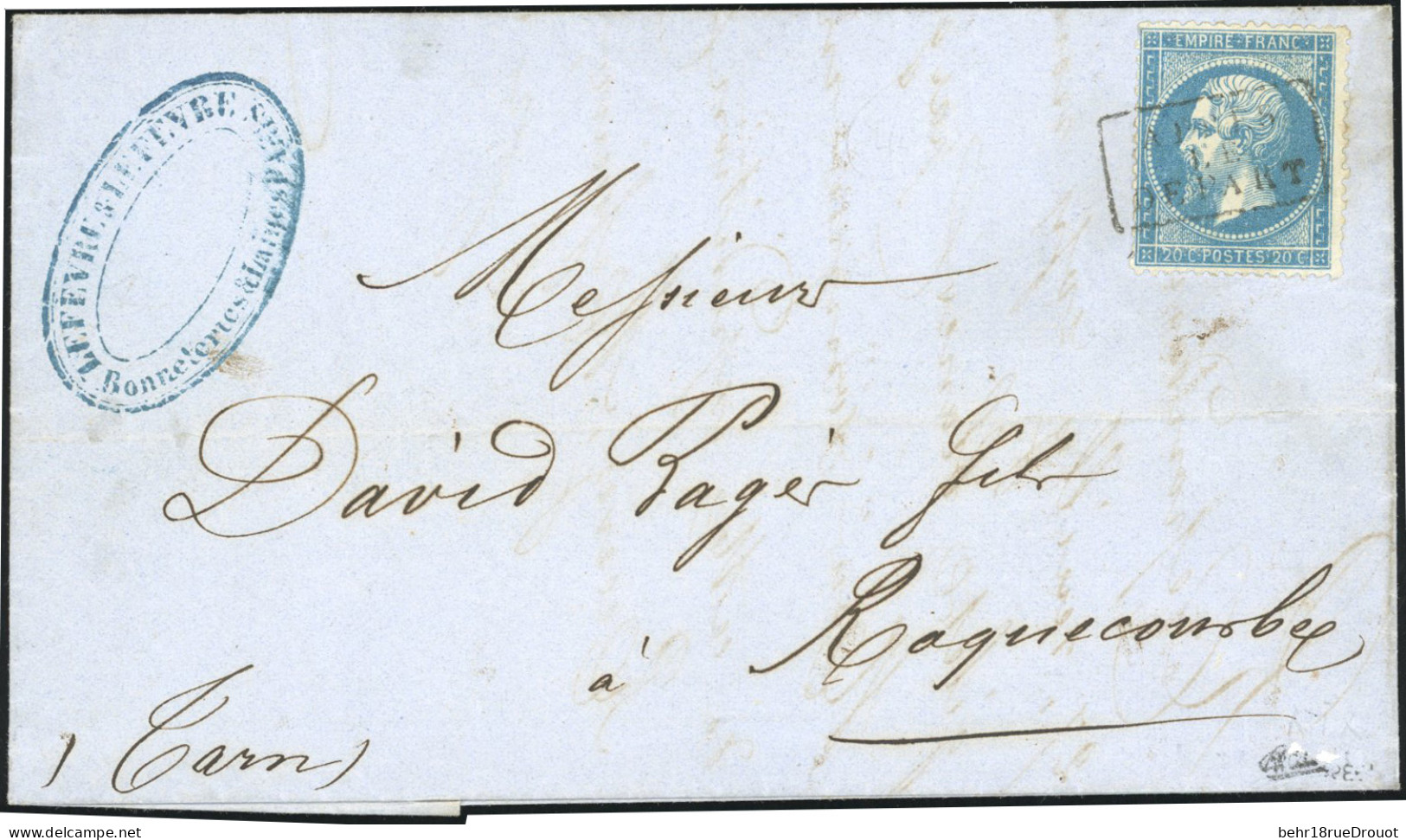 Obl. 22 - 20c. Bleu Obl. Cachet Rectangle ''APRES LE DEPART'' S/lettre Manuscrite De PARIS Du 28 Avril 1864 à Destinatio - 1862 Napoléon III