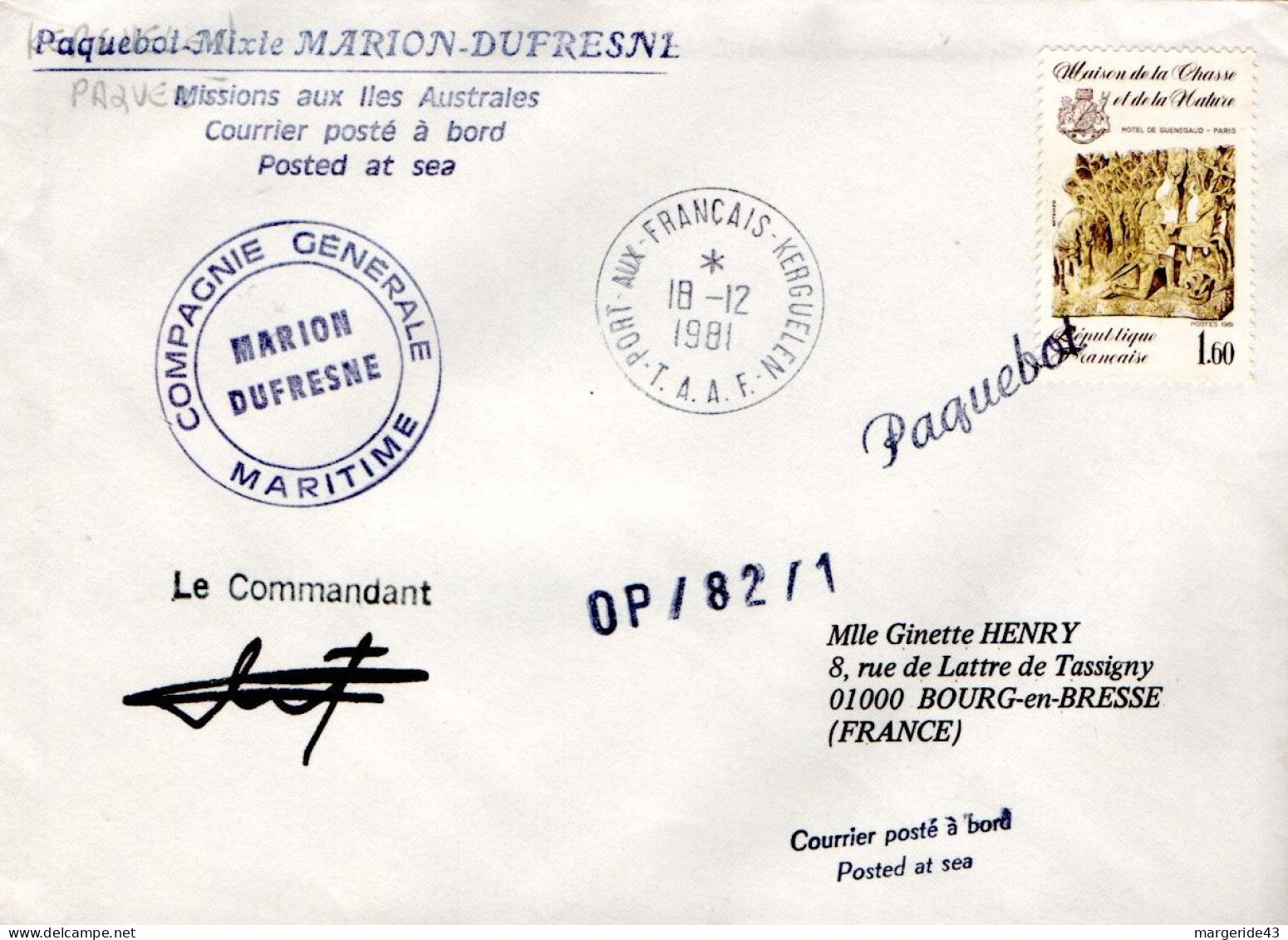 TAAF LETTRE DE PORT AUX FRANCAIS 1981 - Lettres & Documents