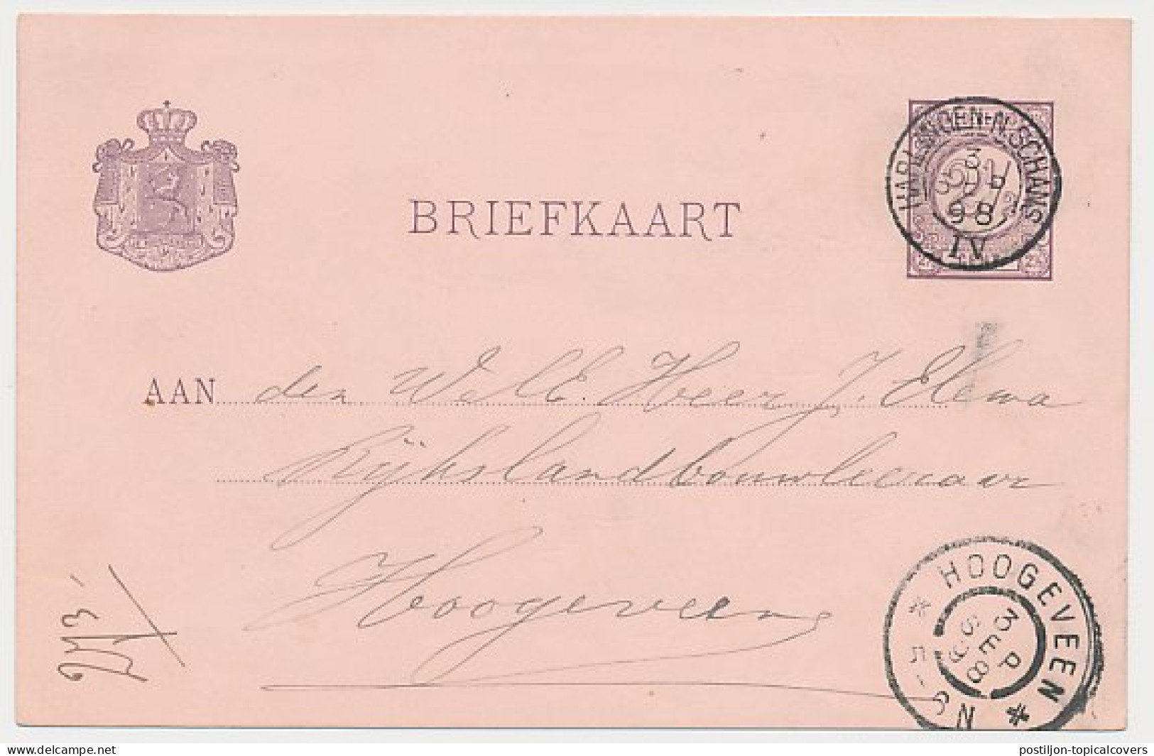 Trein Kleinrondstempel Harlingen - Nieuwe Schans IV 1898 - Lettres & Documents