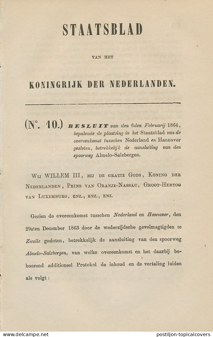 Staatsblad 1864 : Spoorlijn Almelo - Salzbergen - Documenti Storici