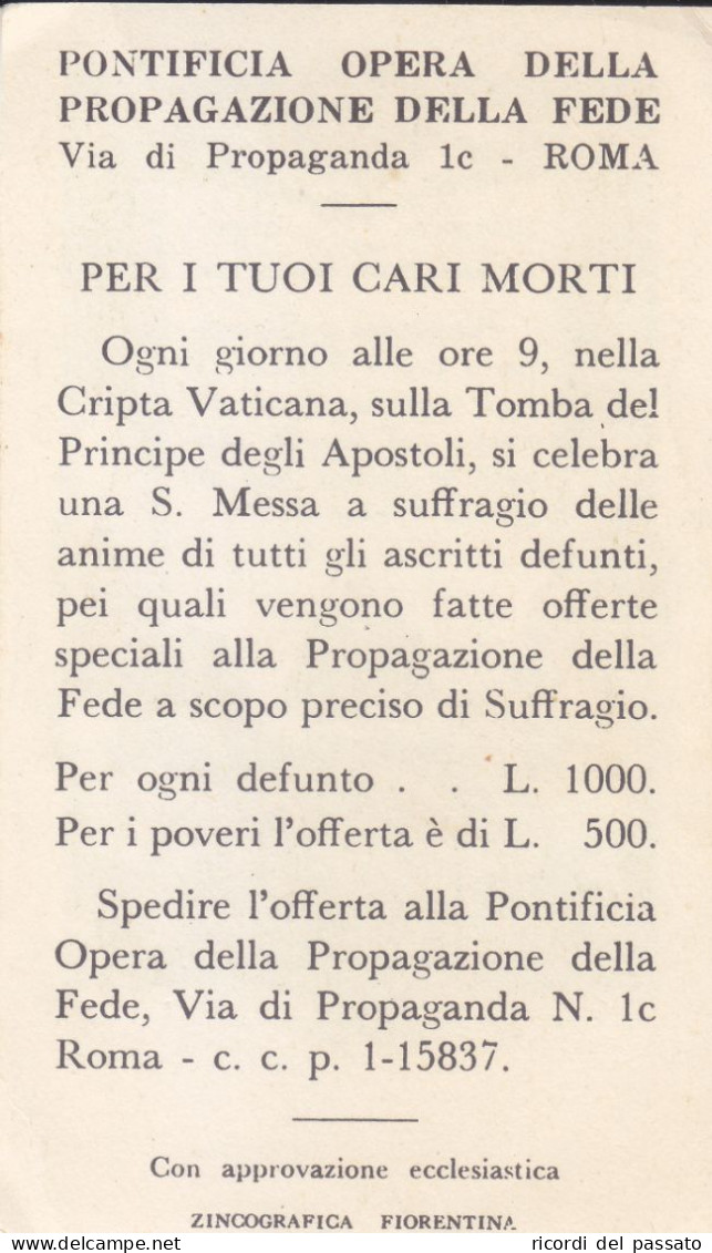 Santino Pontificia Opera Della Propagazione Della Fede - Devotion Images