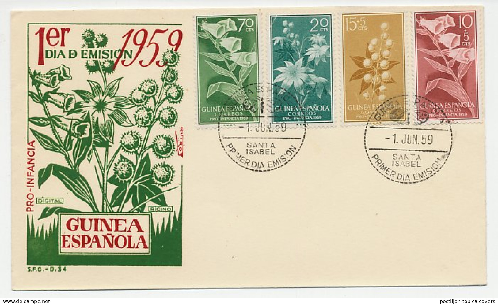 Cover / Postmark Spanish Guinea 1959 Flowers - Autres & Non Classés