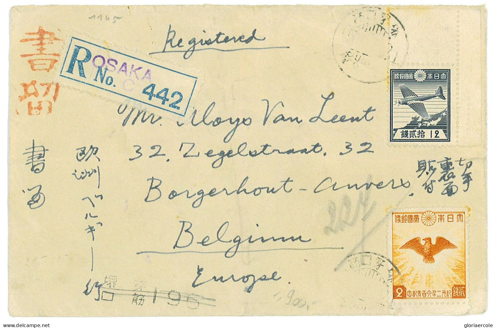 P2949 - JAPAN , 1945 FROM OSAKA TO BELGIUM, - Covers & Documents