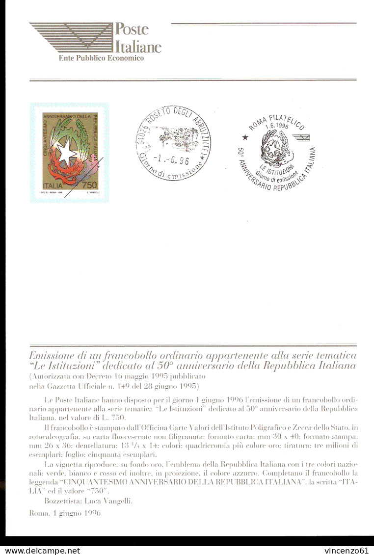 1996 Bollettino ``Le Istituzioni’’. 2ª Serie. Cinquantenario Della Repubblica Italiana. - Andere & Zonder Classificatie